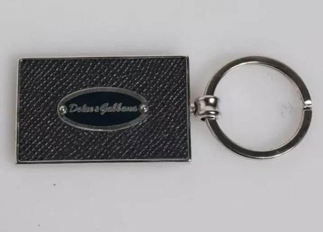 Dolce & Gabbana Black Leather Logo Metal Ring Keychain Keyring - Hilstor