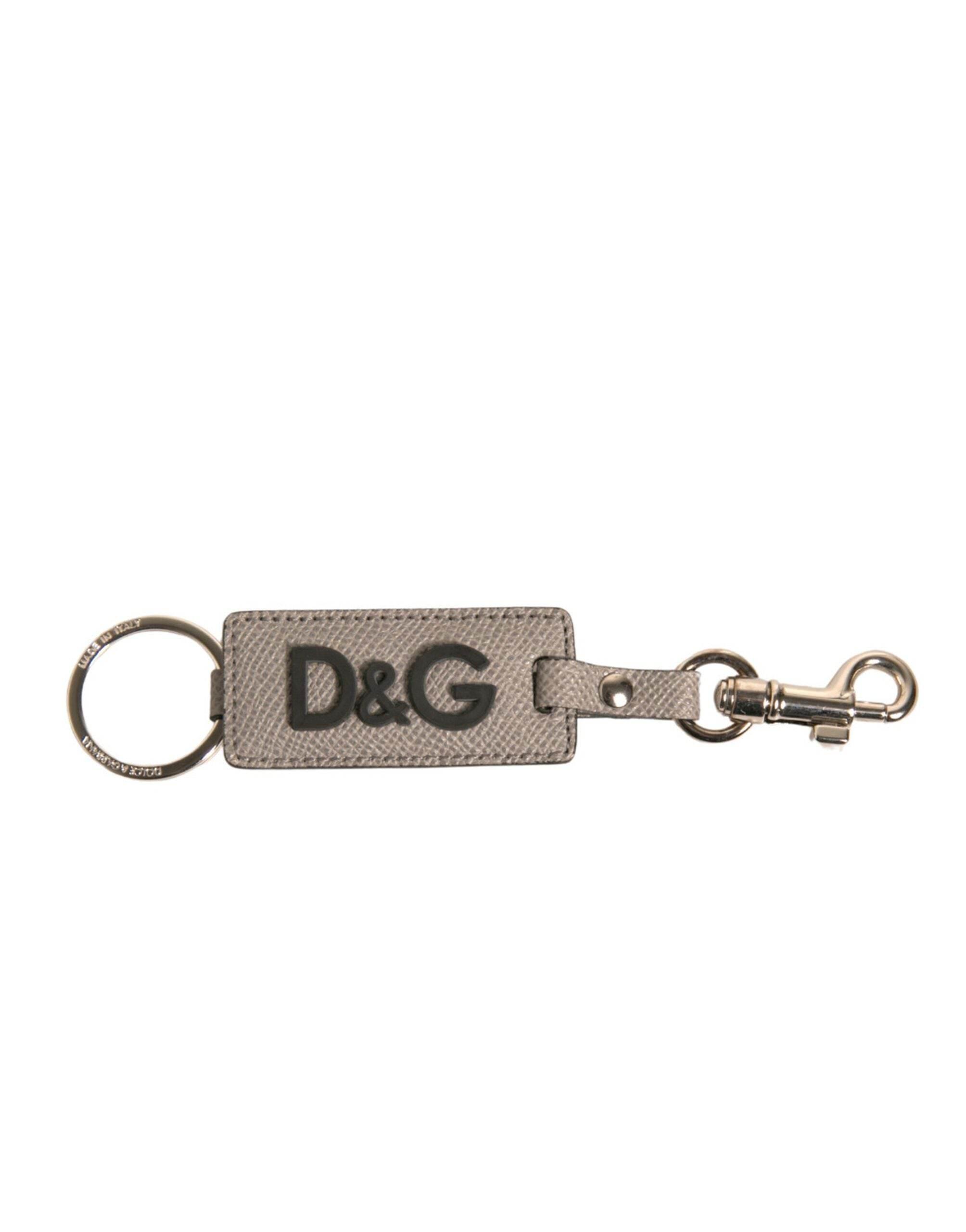 Dolce & Gabbana Beige DG Logo Leather Gold Metal Men Keychain Keyring - Hilstor
