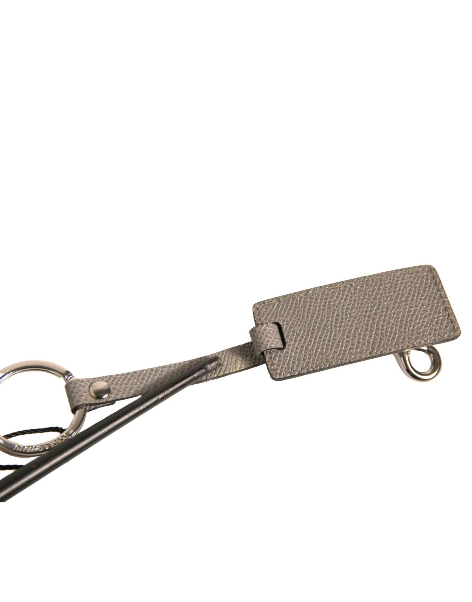 Dolce & Gabbana Beige DG Logo Leather Gold Metal Men Keychain Keyring - Hilstor