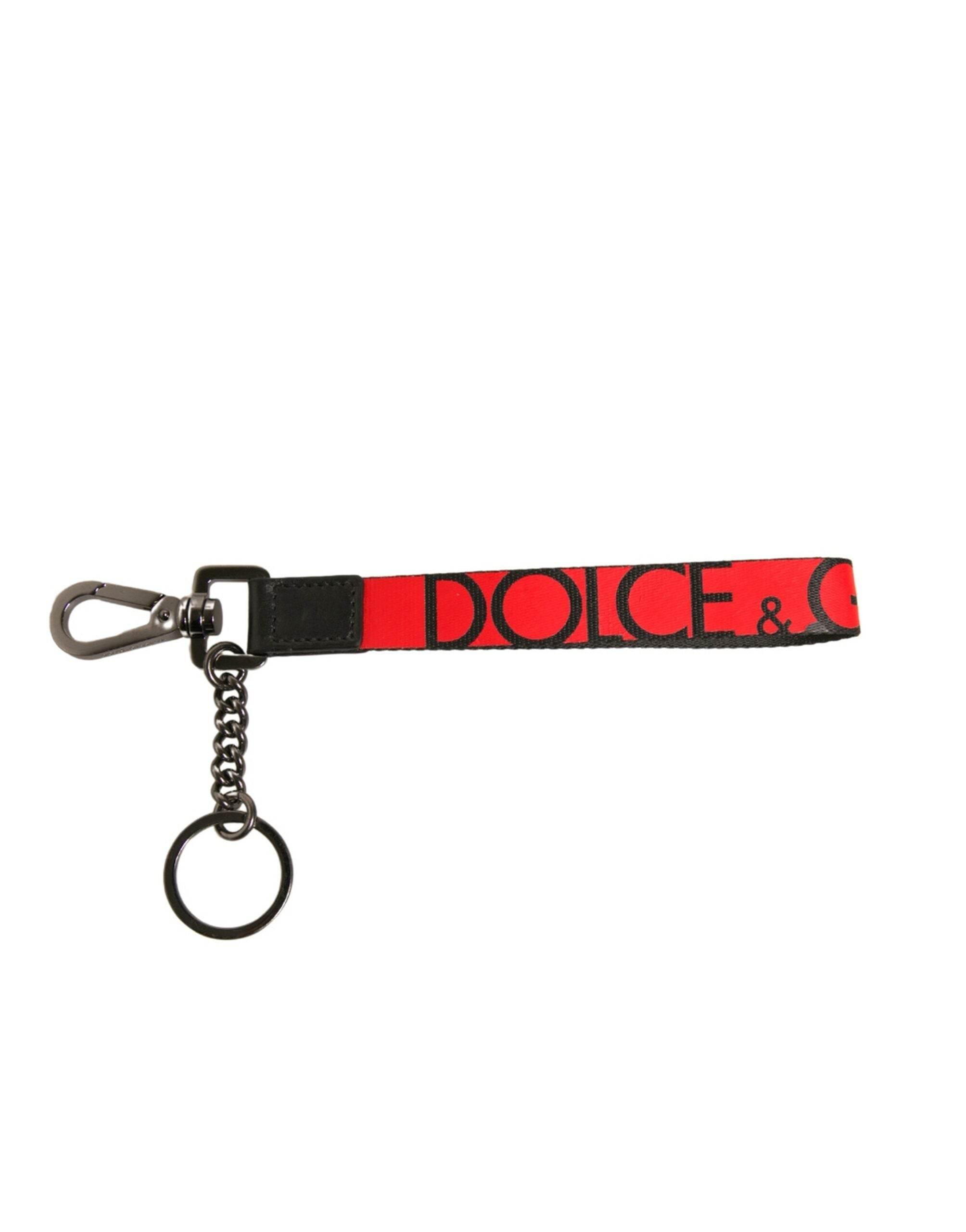 Dolce & Gabbana Red Logo Leather Silver Brass Holder Keychain Keyring - Hilstor