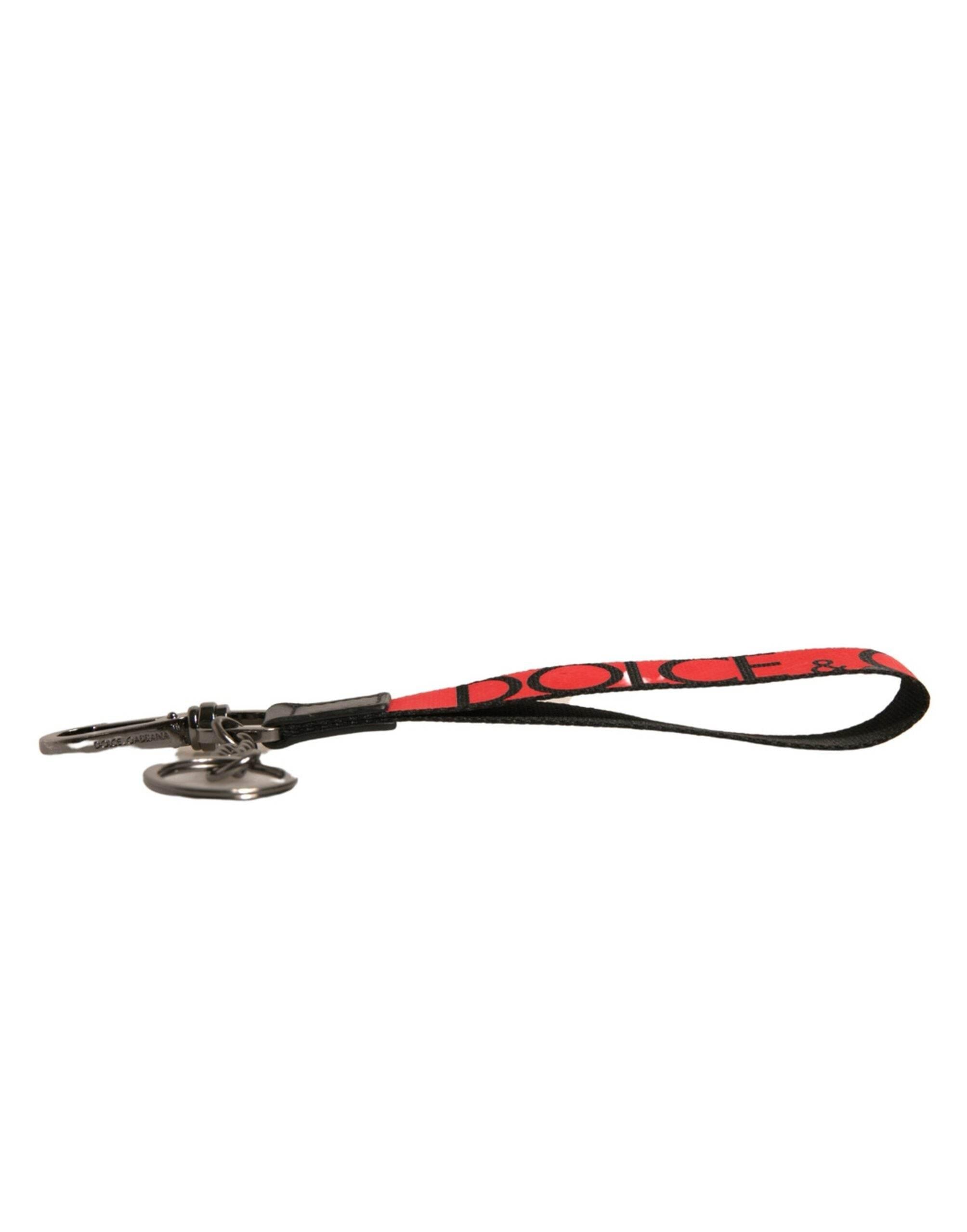 Dolce & Gabbana Red Logo Leather Silver Brass Holder Keychain Keyring - Hilstor