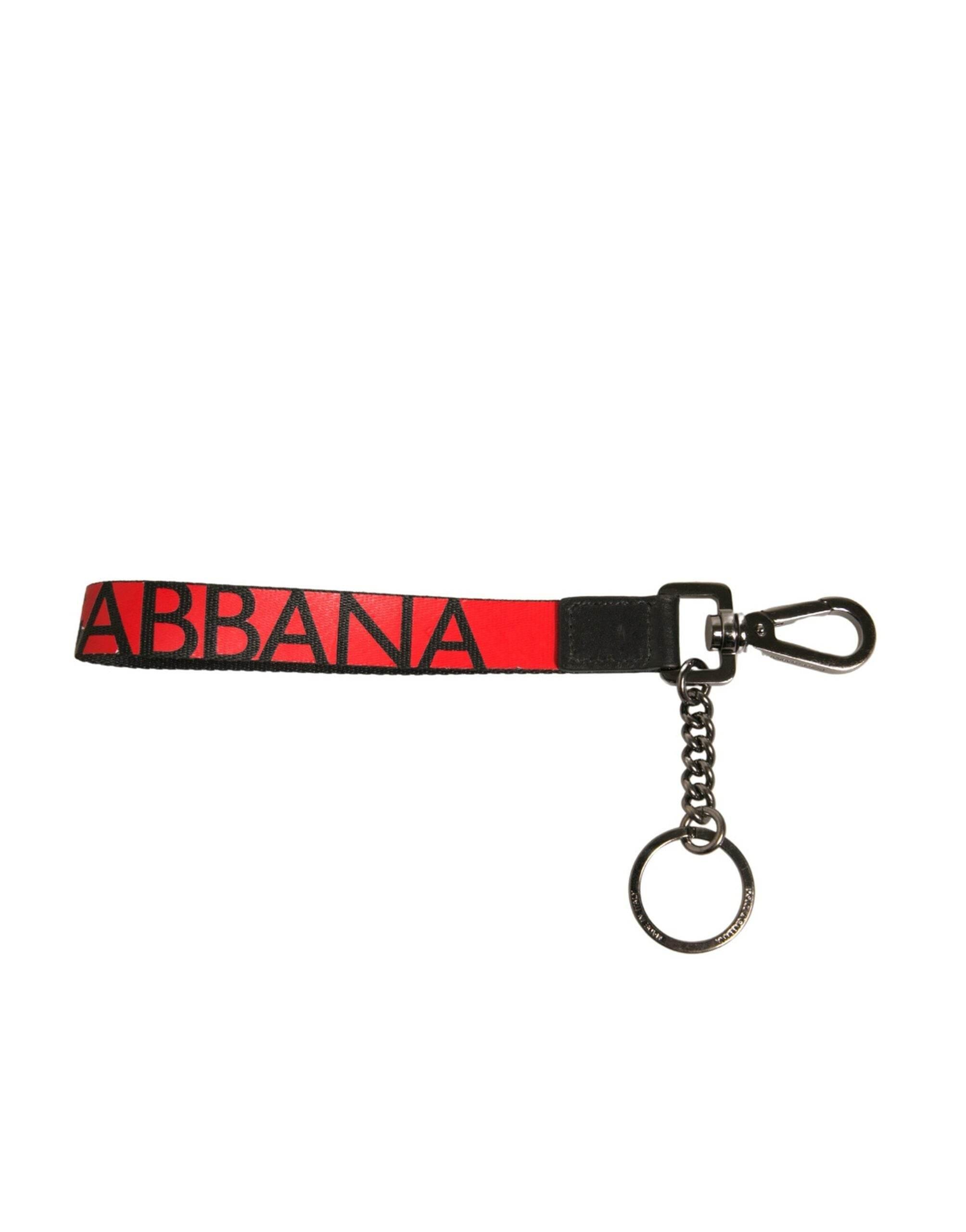 Dolce & Gabbana Red Logo Leather Silver Brass Holder Keychain Keyring - Hilstor