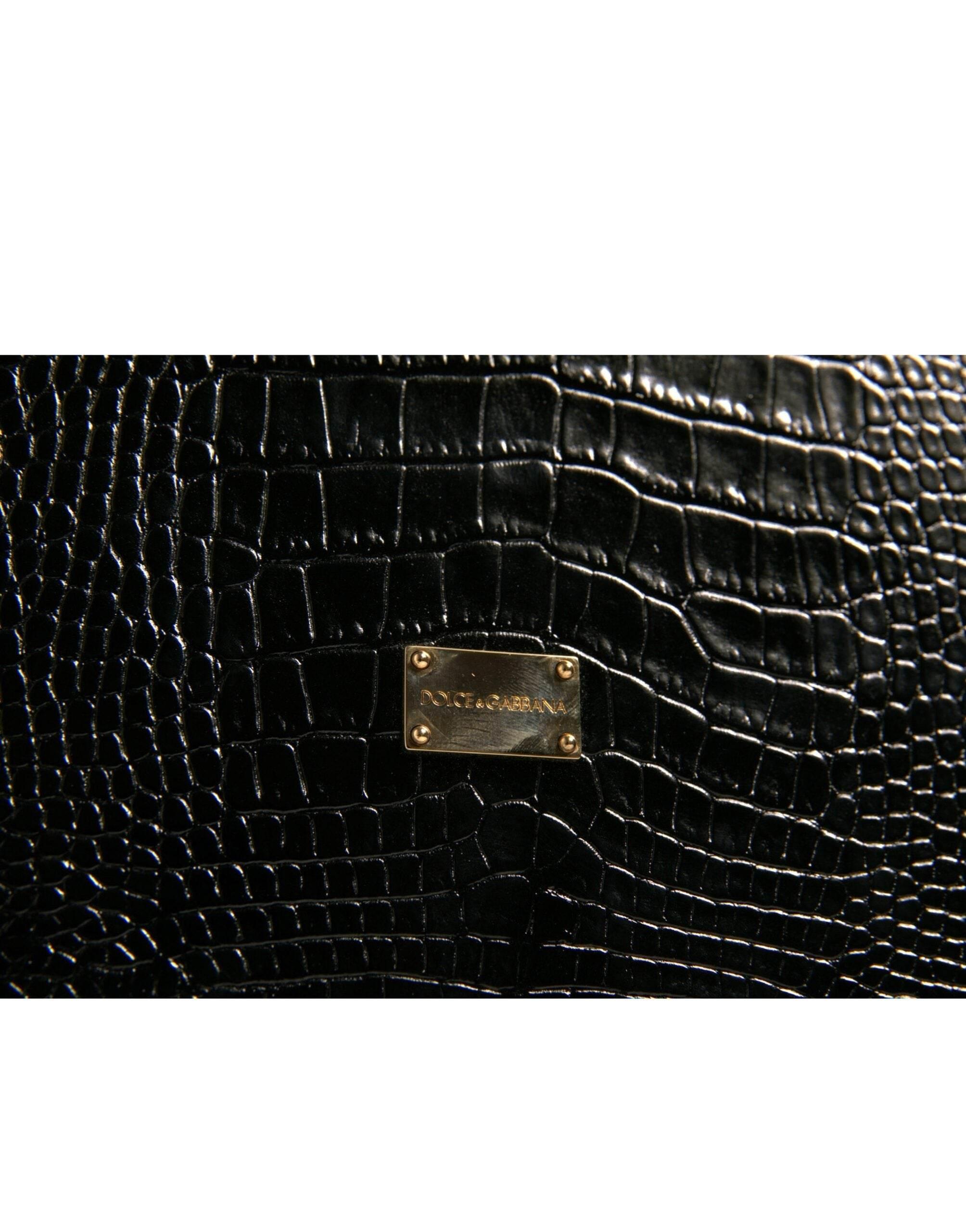 Dolce & Gabbana Elegant Black Leather Logo Plaque Holder Catalogue Case - Hilstor