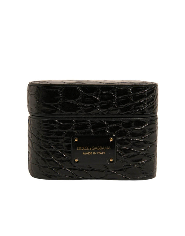Dolce & Gabbana Black Leather Metal Logo Plaque Holder Airpods Case - Hilstor