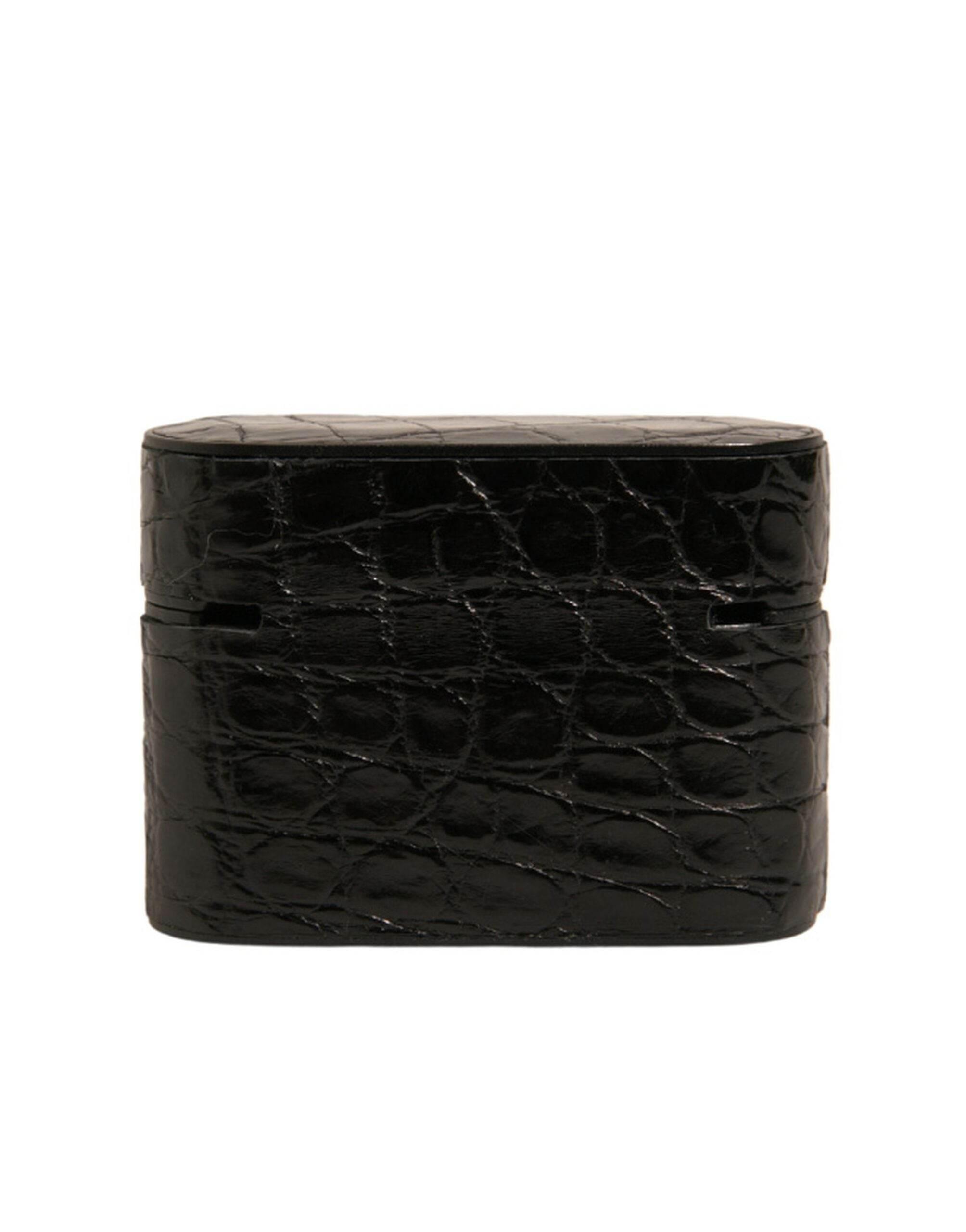 Dolce & Gabbana Black Leather Metal Logo Plaque Holder Airpods Case - Hilstor
