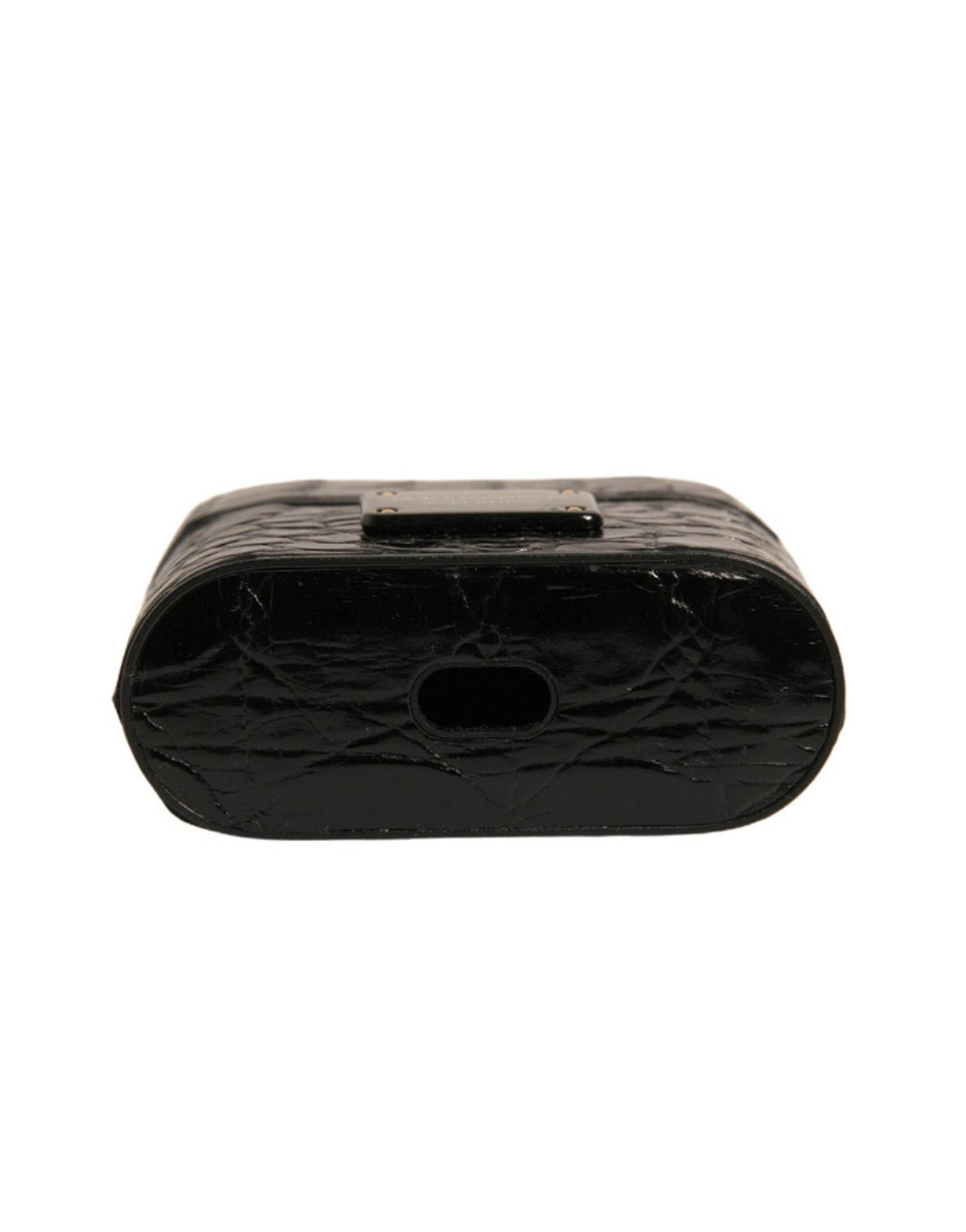 Dolce & Gabbana Black Leather Metal Logo Plaque Holder Airpods Case - Hilstor