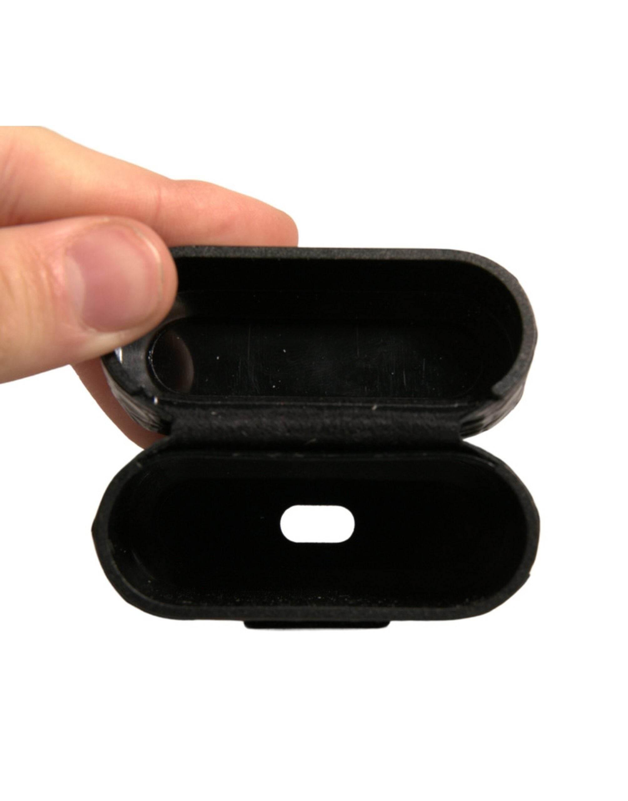 Dolce & Gabbana Black Leather Metal Logo Plaque Holder Airpods Case - Hilstor
