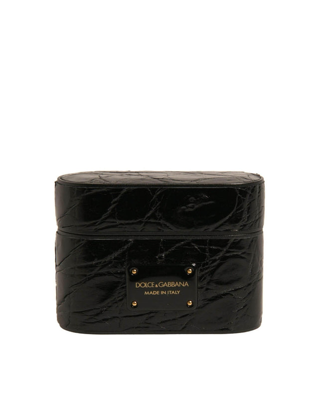 Dolce & Gabbana Black Leather Metal Logo Plaque Holder Airpods Case - Hilstor