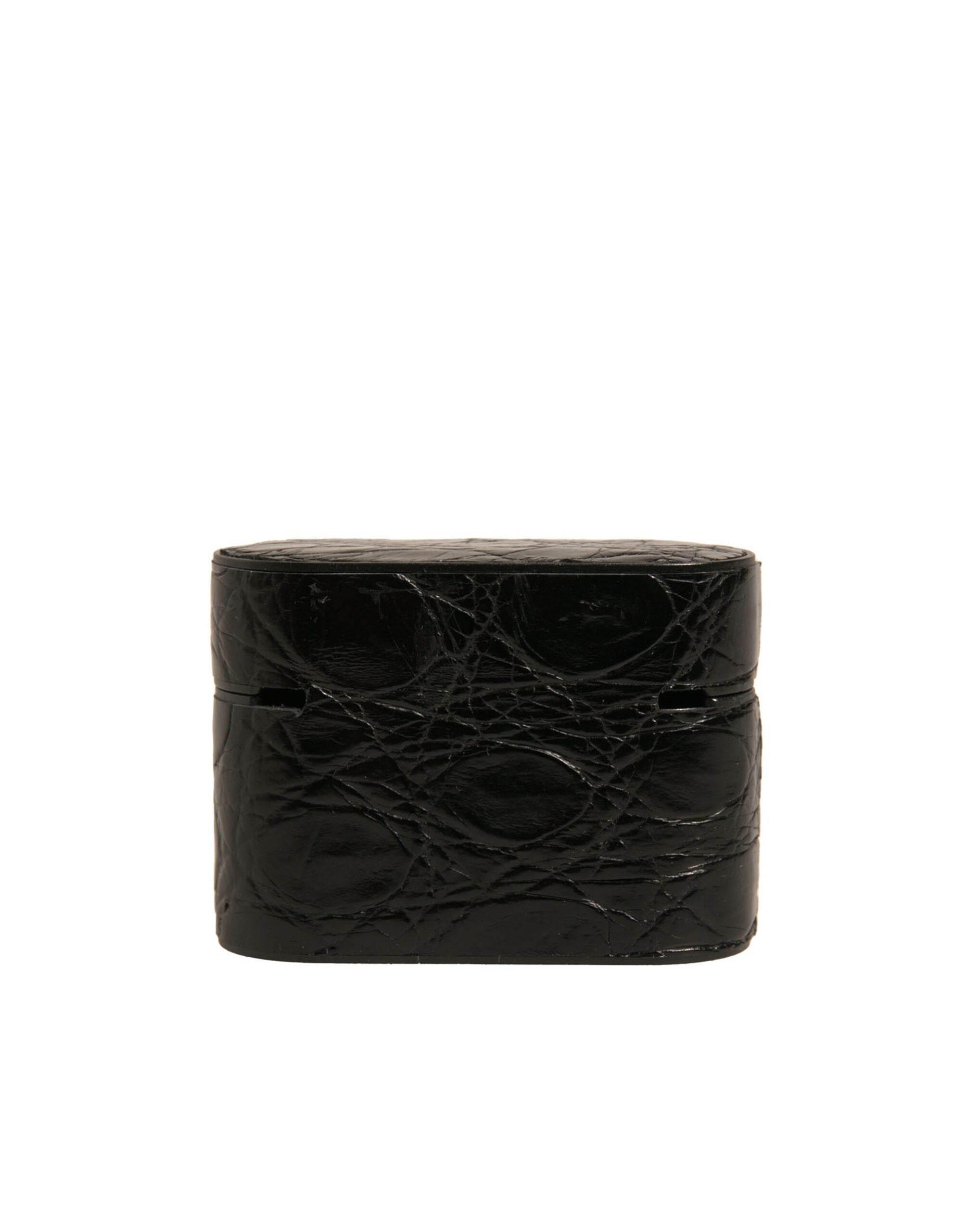 Dolce & Gabbana Black Leather Metal Logo Plaque Holder Airpods Case - Hilstor