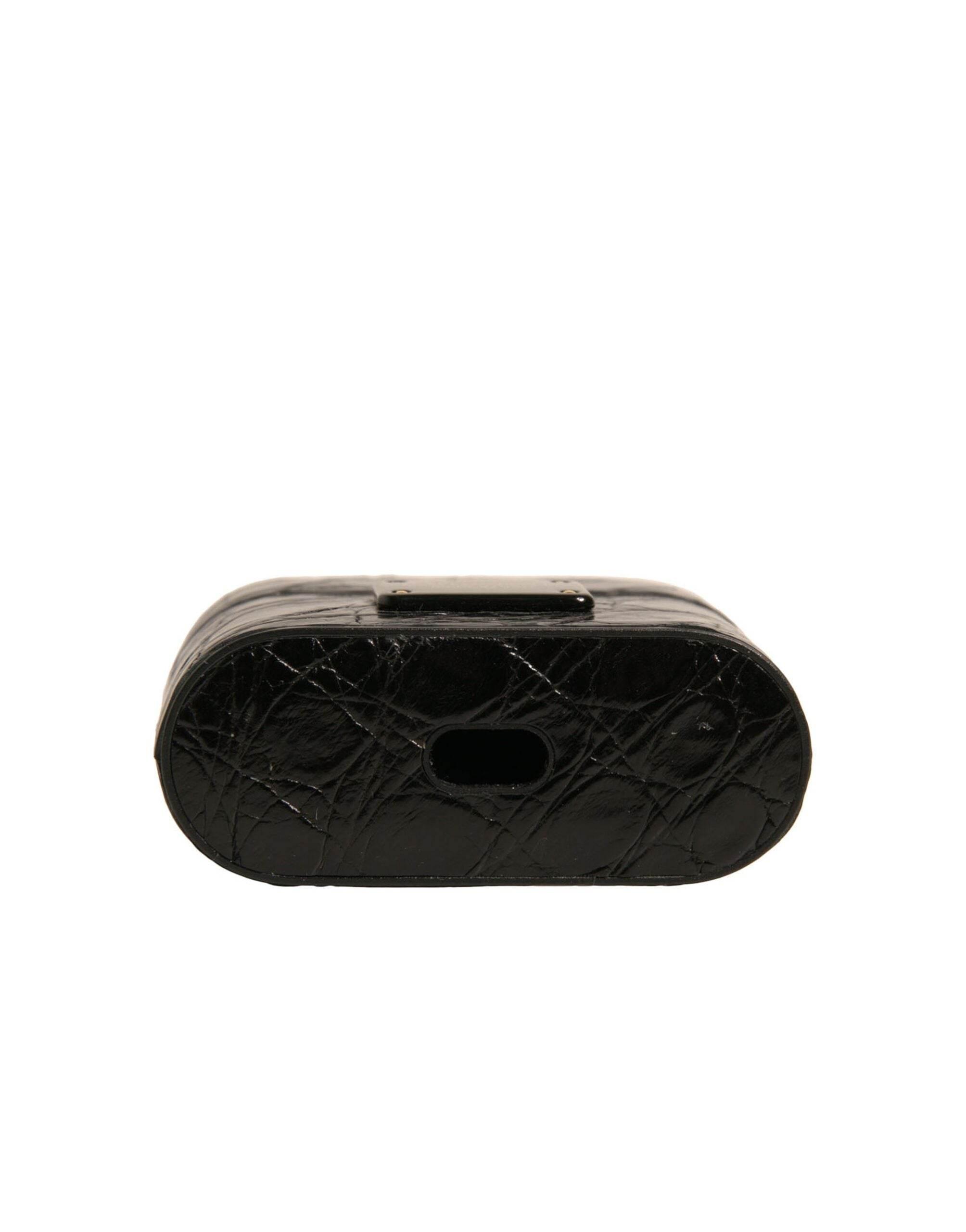 Dolce & Gabbana Black Leather Metal Logo Plaque Holder Airpods Case - Hilstor