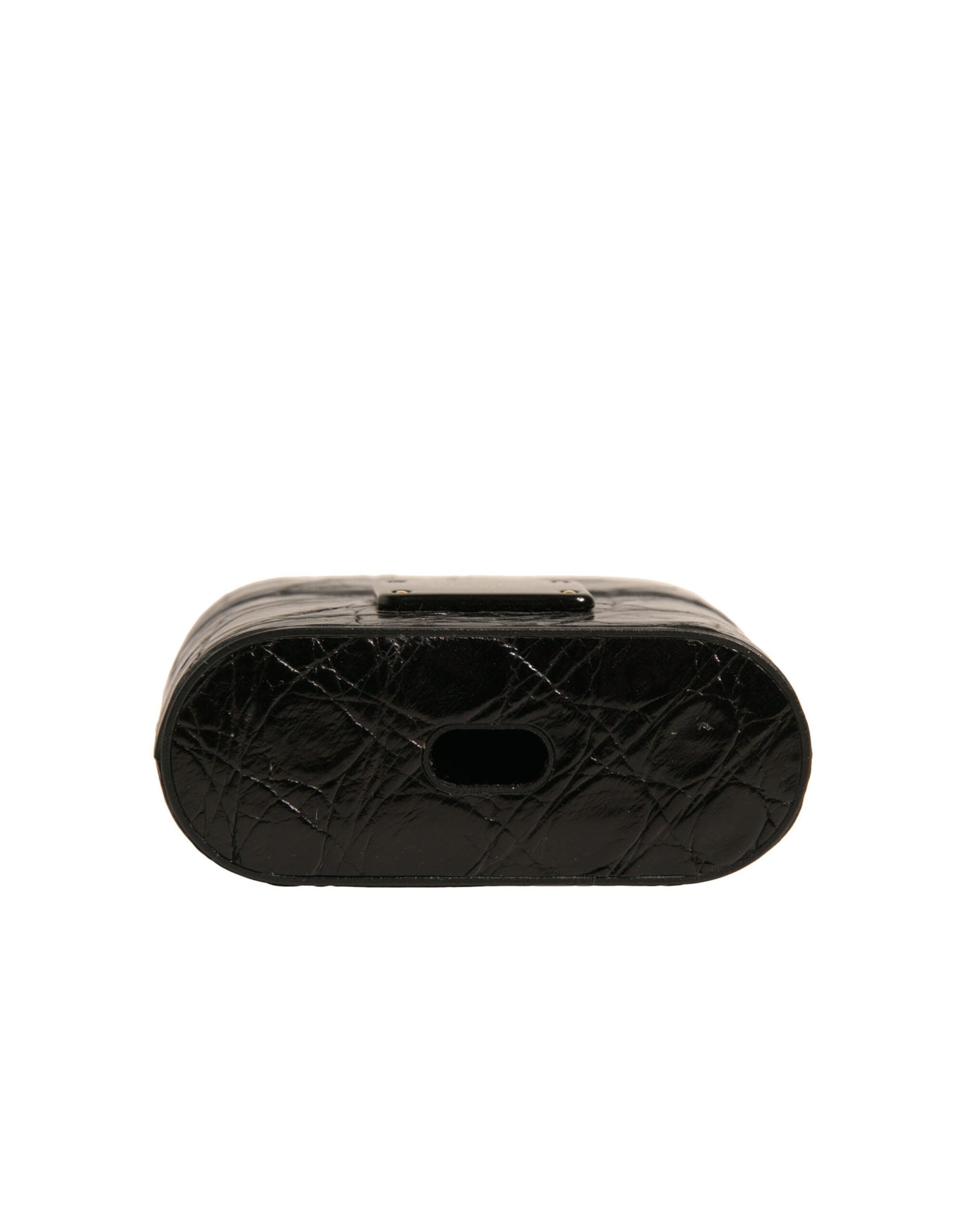 Dolce &amp; Gabbana Sort Læder Metal Logo Plaque Holder Airpods Case