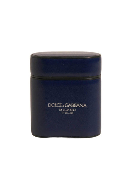 Dolce & Gabbana Blue Leather Logo Print Flip Holder Airpods Case - Hilstor