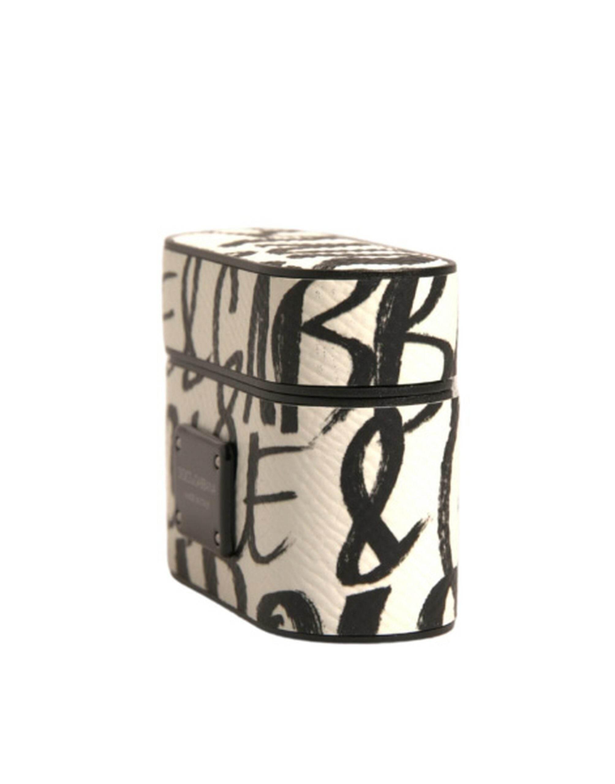 Dolce & Gabbana Black White Leather Scribble Embossed Logo Airpods Case - Hilstor