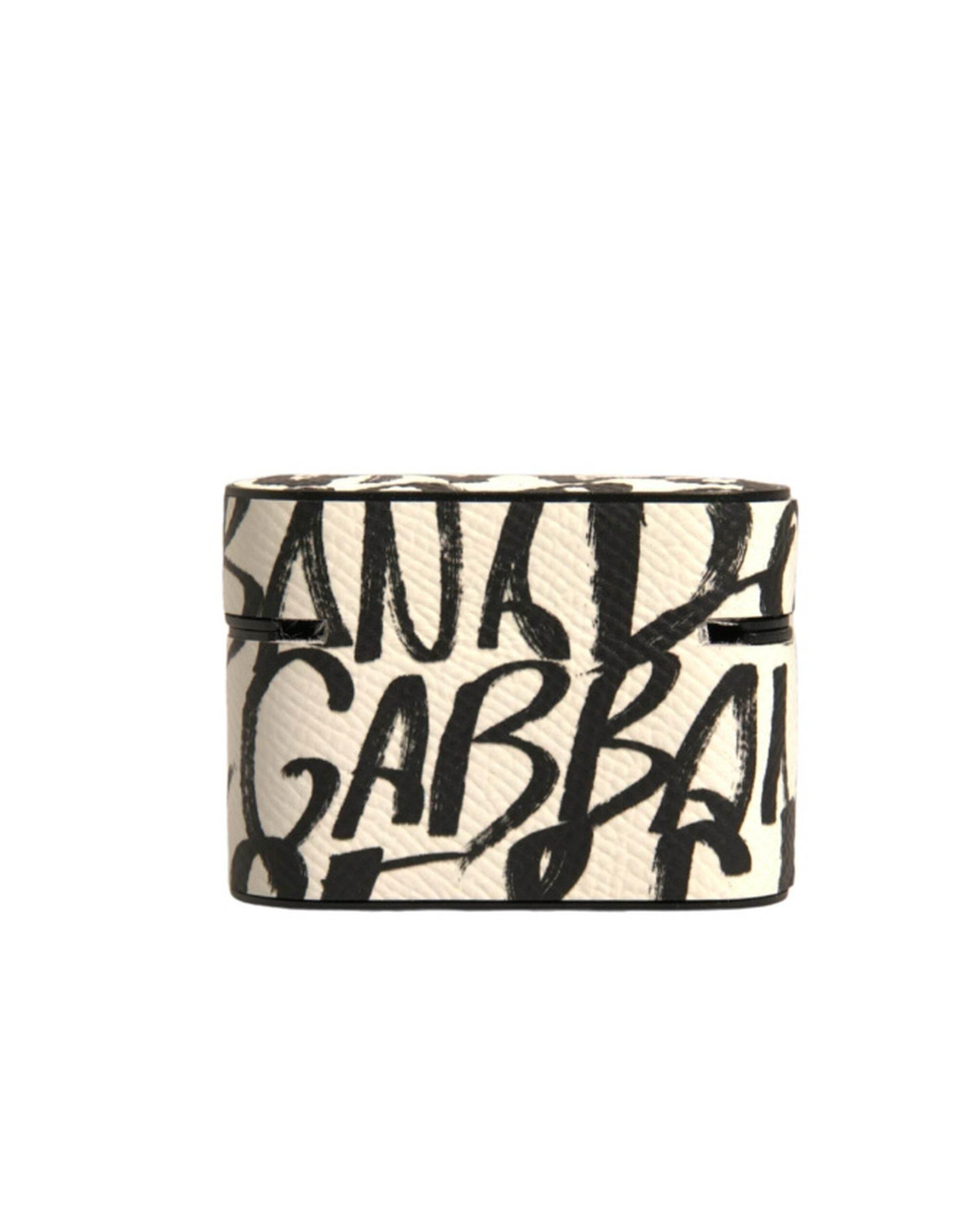 Dolce & Gabbana Black White Leather Scribble Embossed Logo Airpods Case - Hilstor