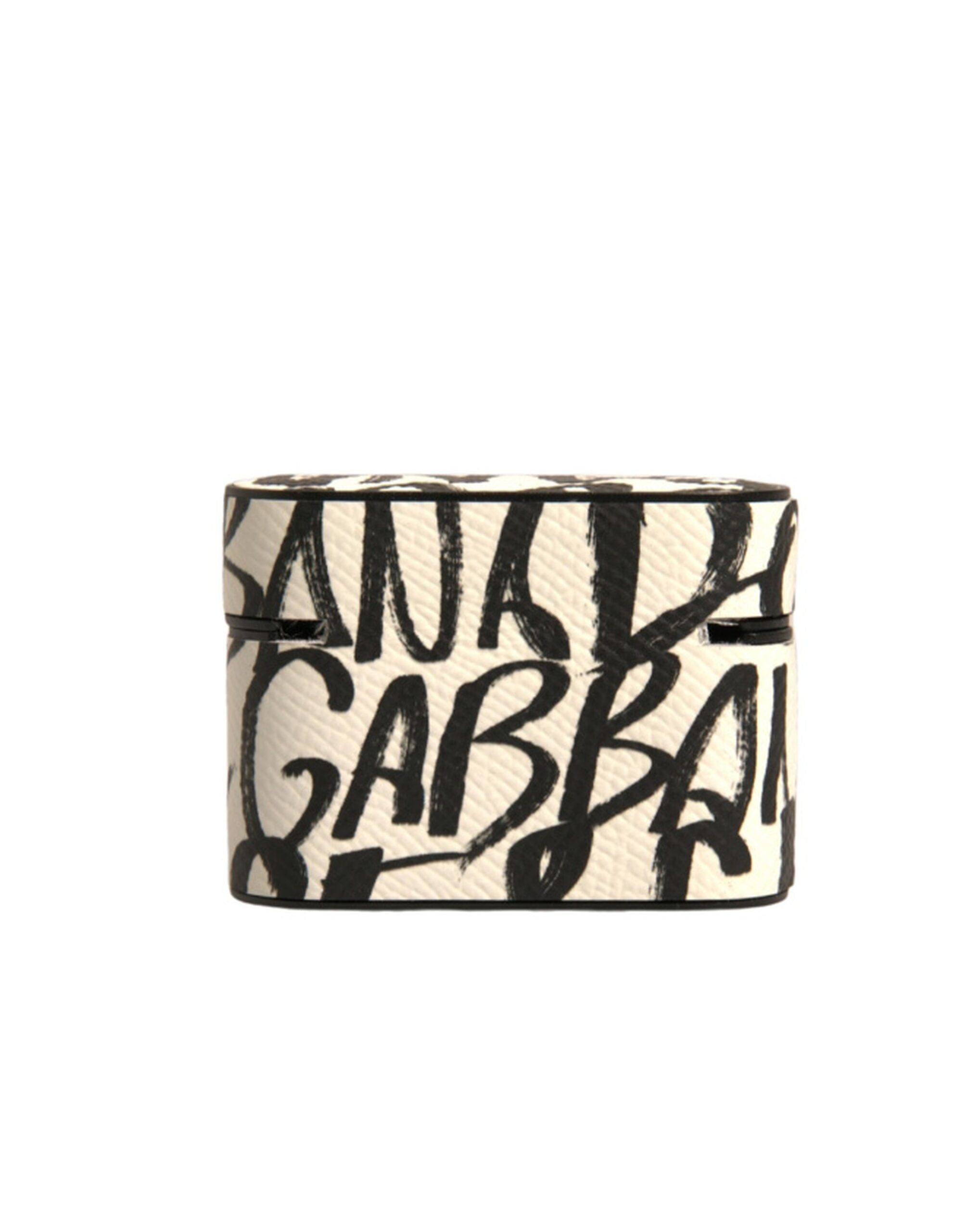 Dolce &amp; Gabbana Black White Læder Scribble Logo Airpods etui