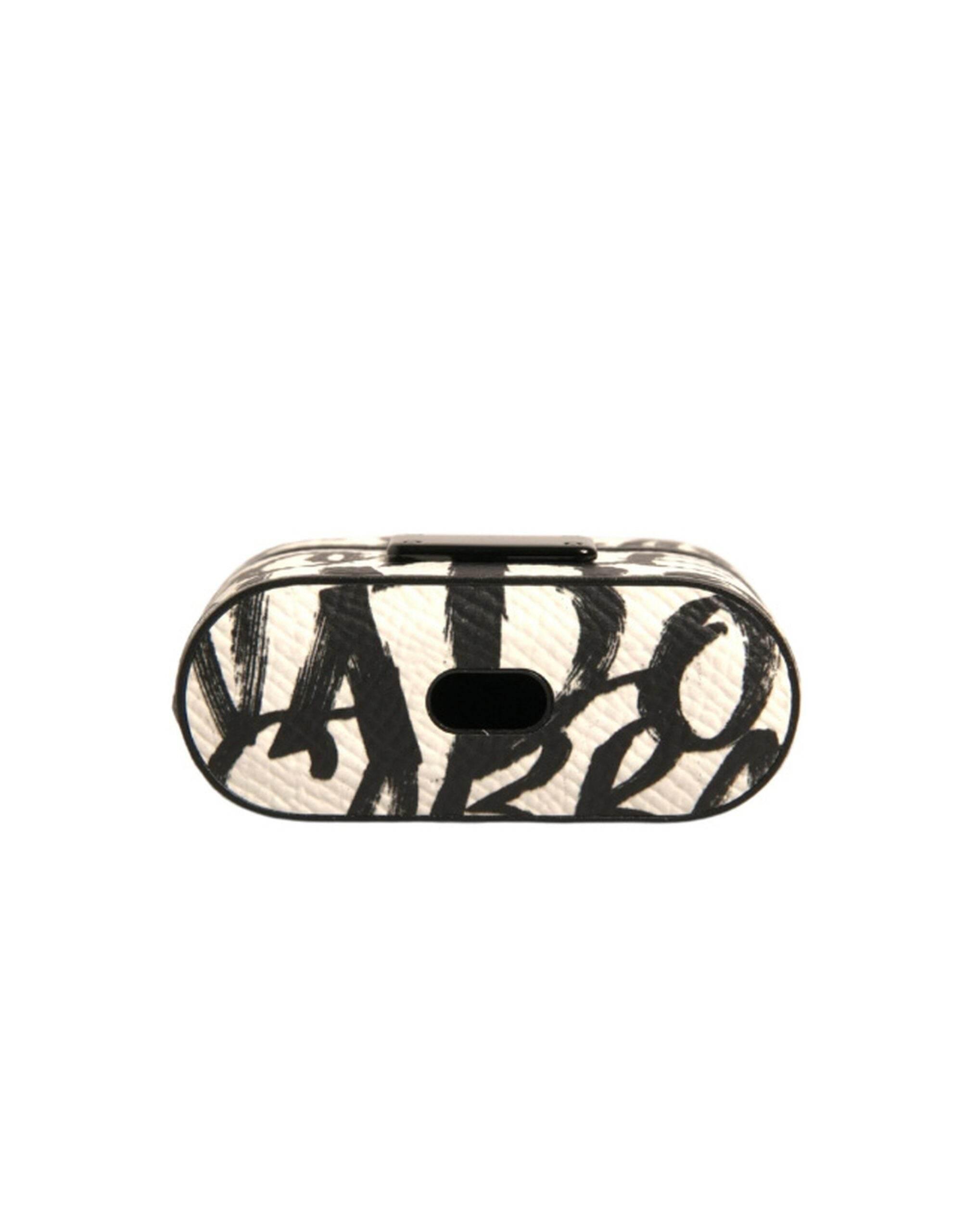Dolce & Gabbana Black White Leather Scribble Embossed Logo Airpods Case - Hilstor