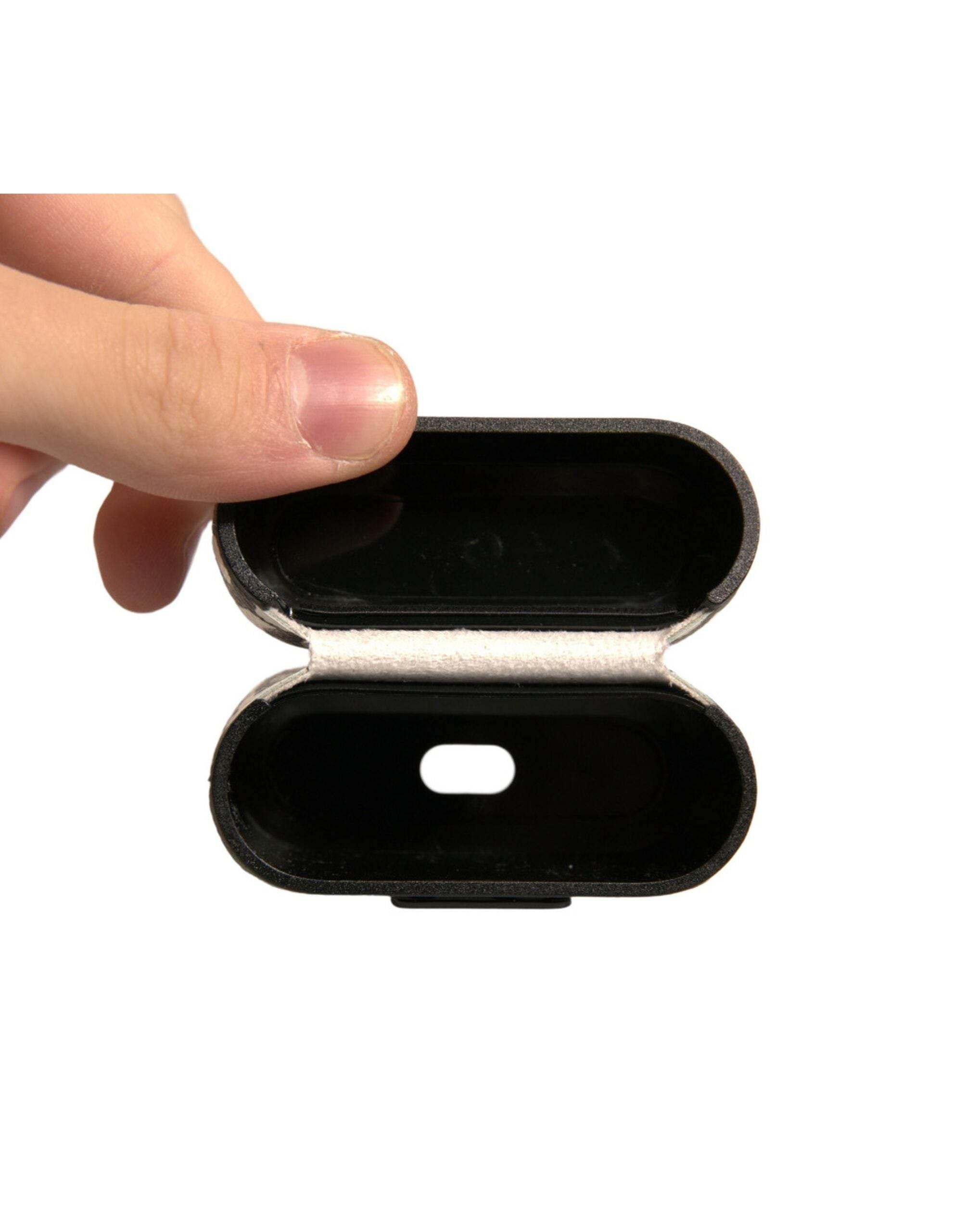 Dolce & Gabbana Black White Leather Scribble Embossed Logo Airpods Case - Hilstor