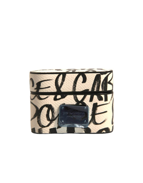 Dolce & Gabbana Black White Leather Scribble Embossed Logo Airpods Case - Hilstor