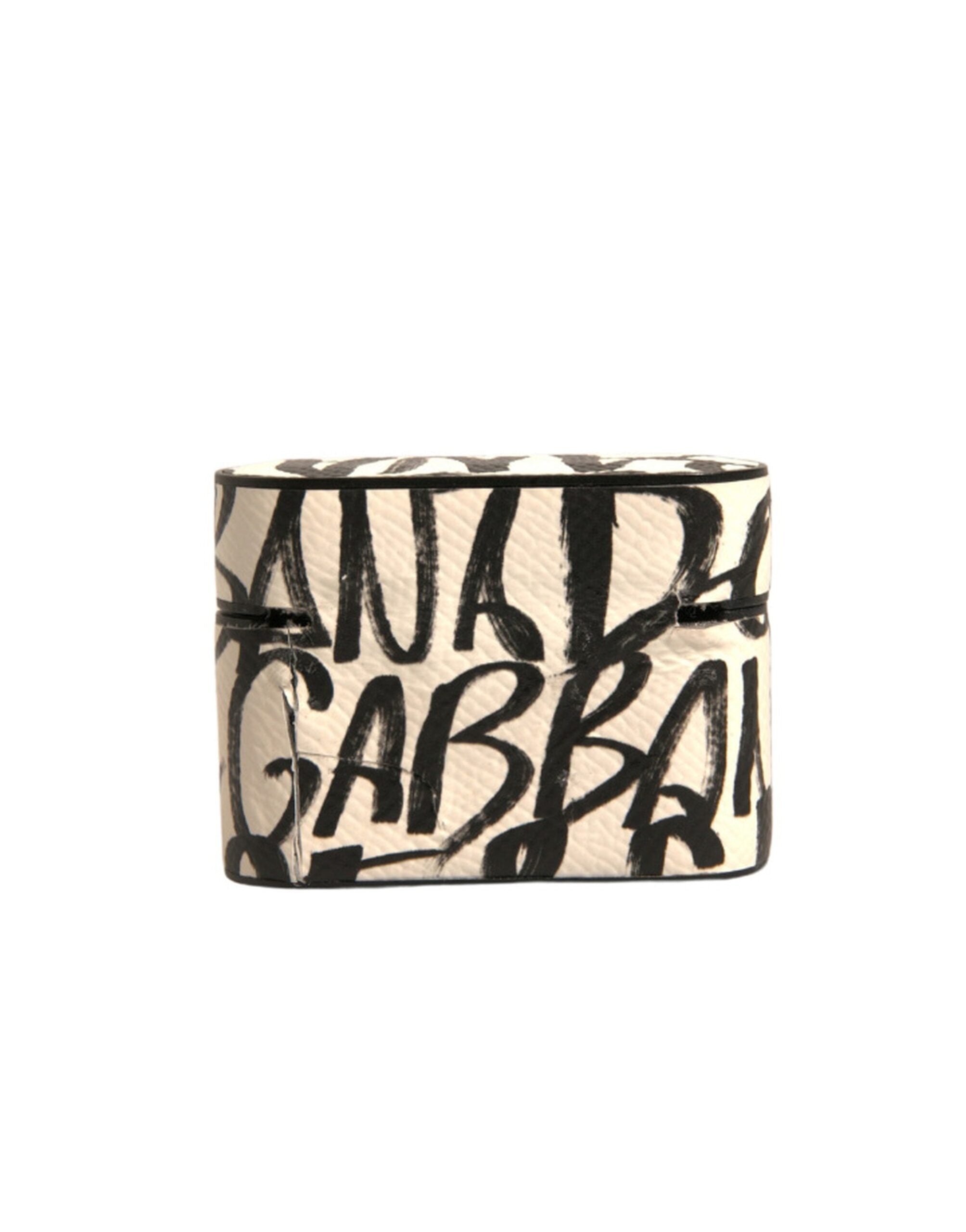 Dolce &amp; Gabbana Black White Læder Scribble Logo Airpods etui