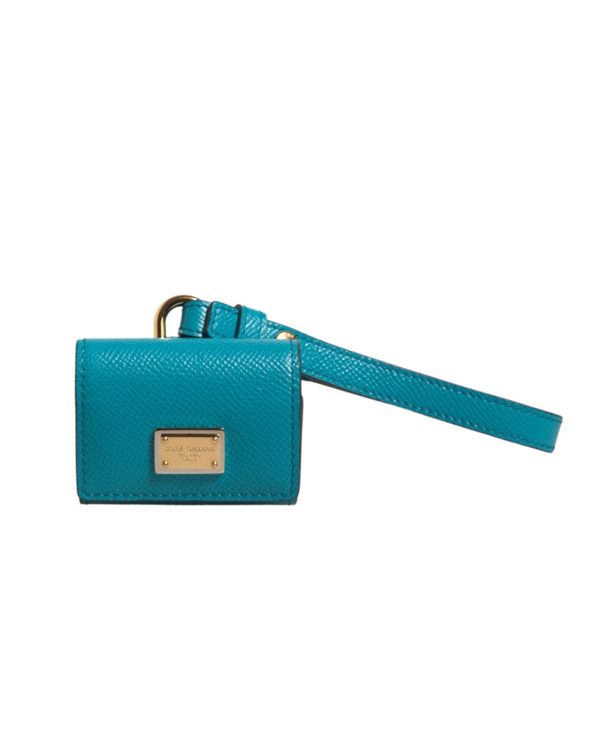 Dolce &amp; Gabbana Green Logo Plaque Læder Guld Metal Strap Airpods etui