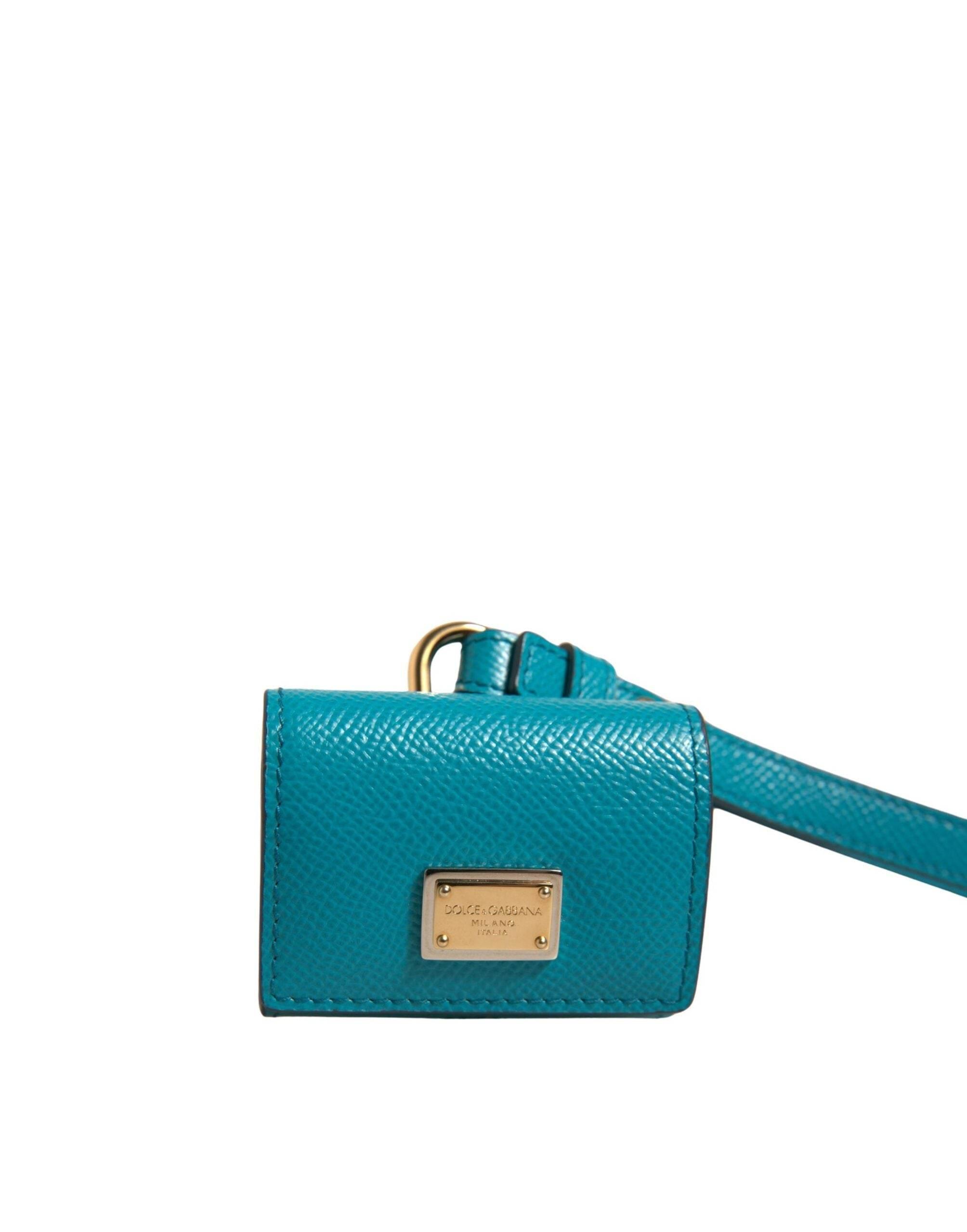 Dolce & Gabbana Green Logo Plaque Leather Gold Metal Strap Airpods Case - Hilstor