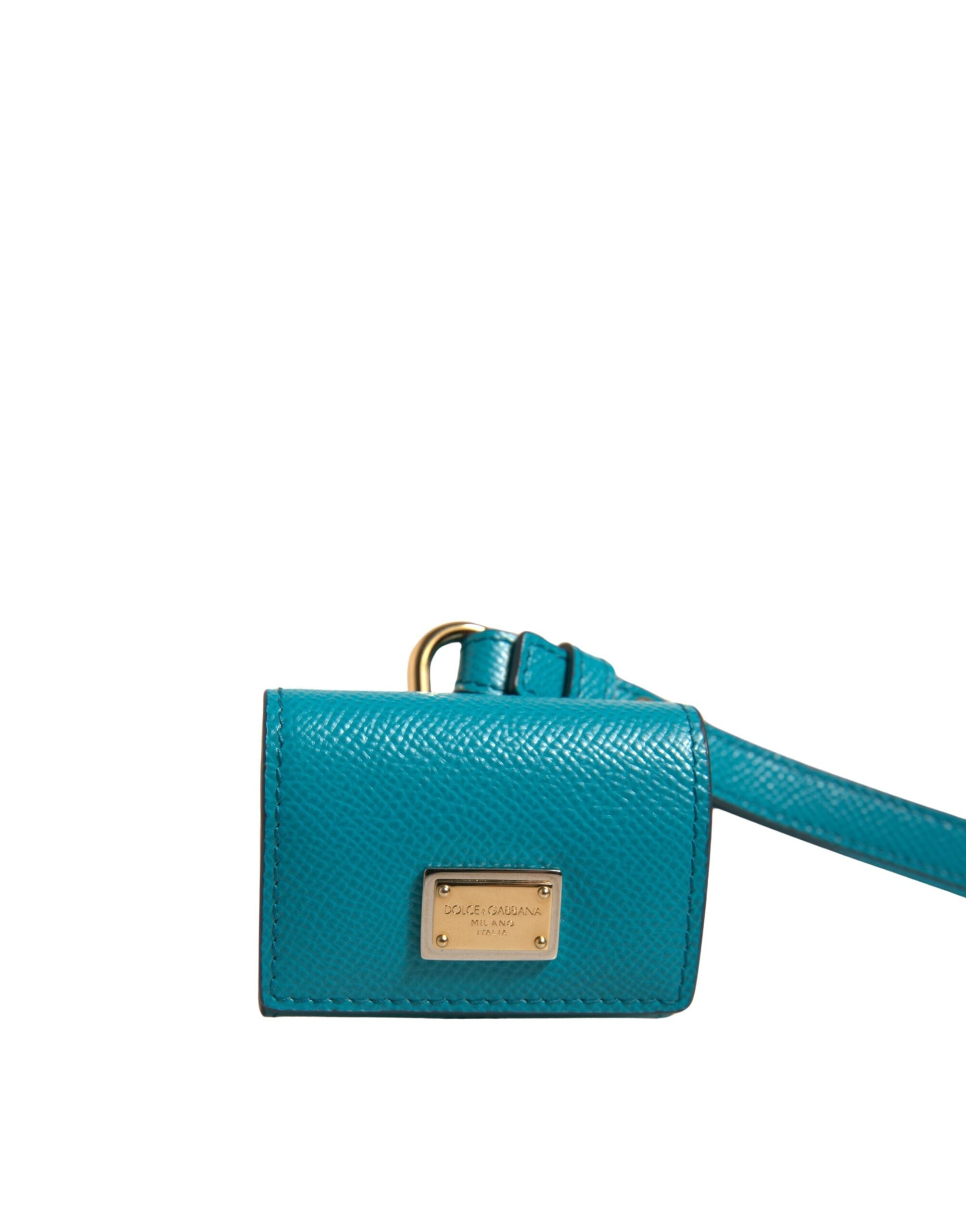 Dolce &amp; Gabbana Green Logo Plaque Læder Guld Metal Strap Airpods etui
