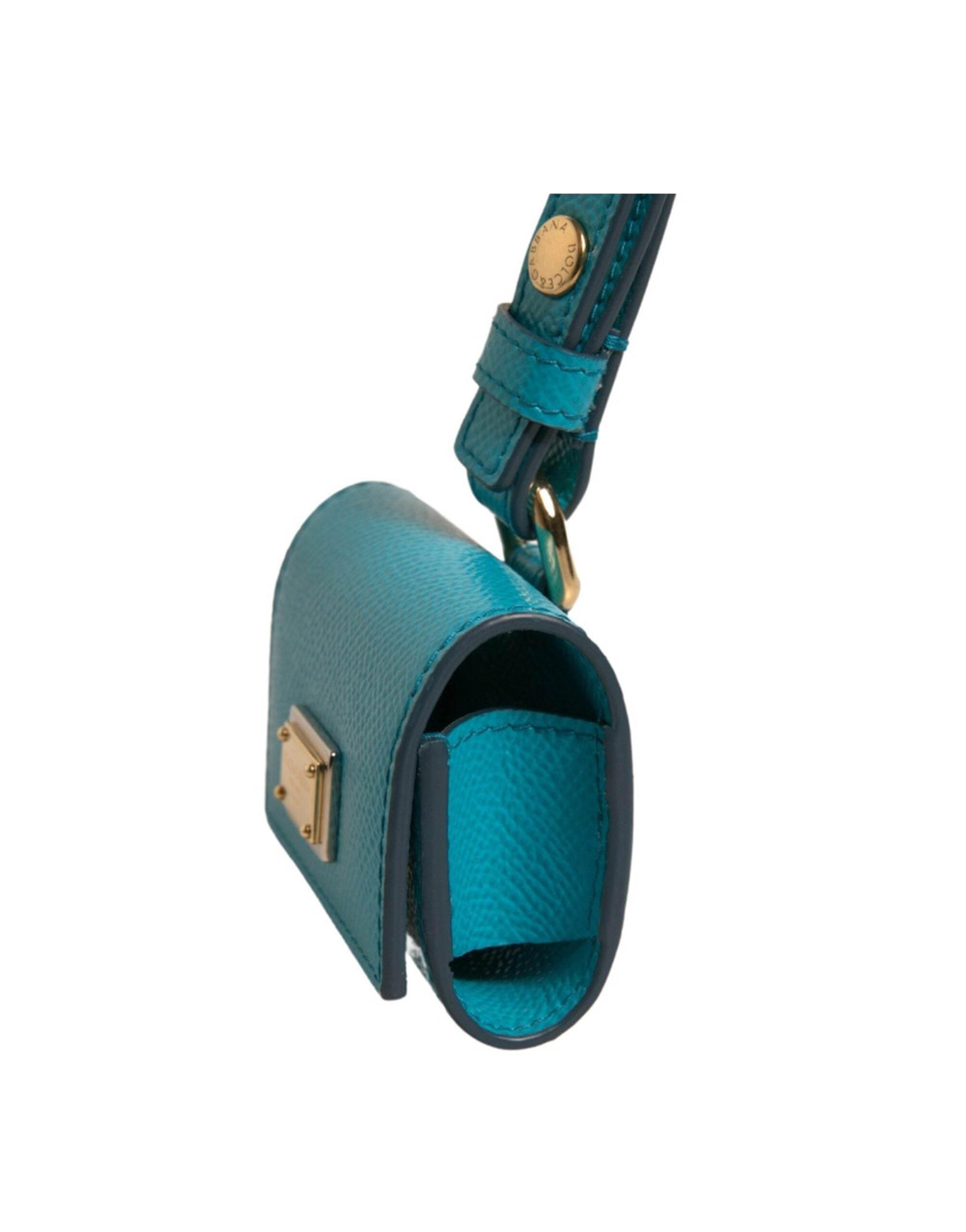 Dolce & Gabbana Green Logo Plaque Leather Gold Metal Strap Airpods Case - Hilstor