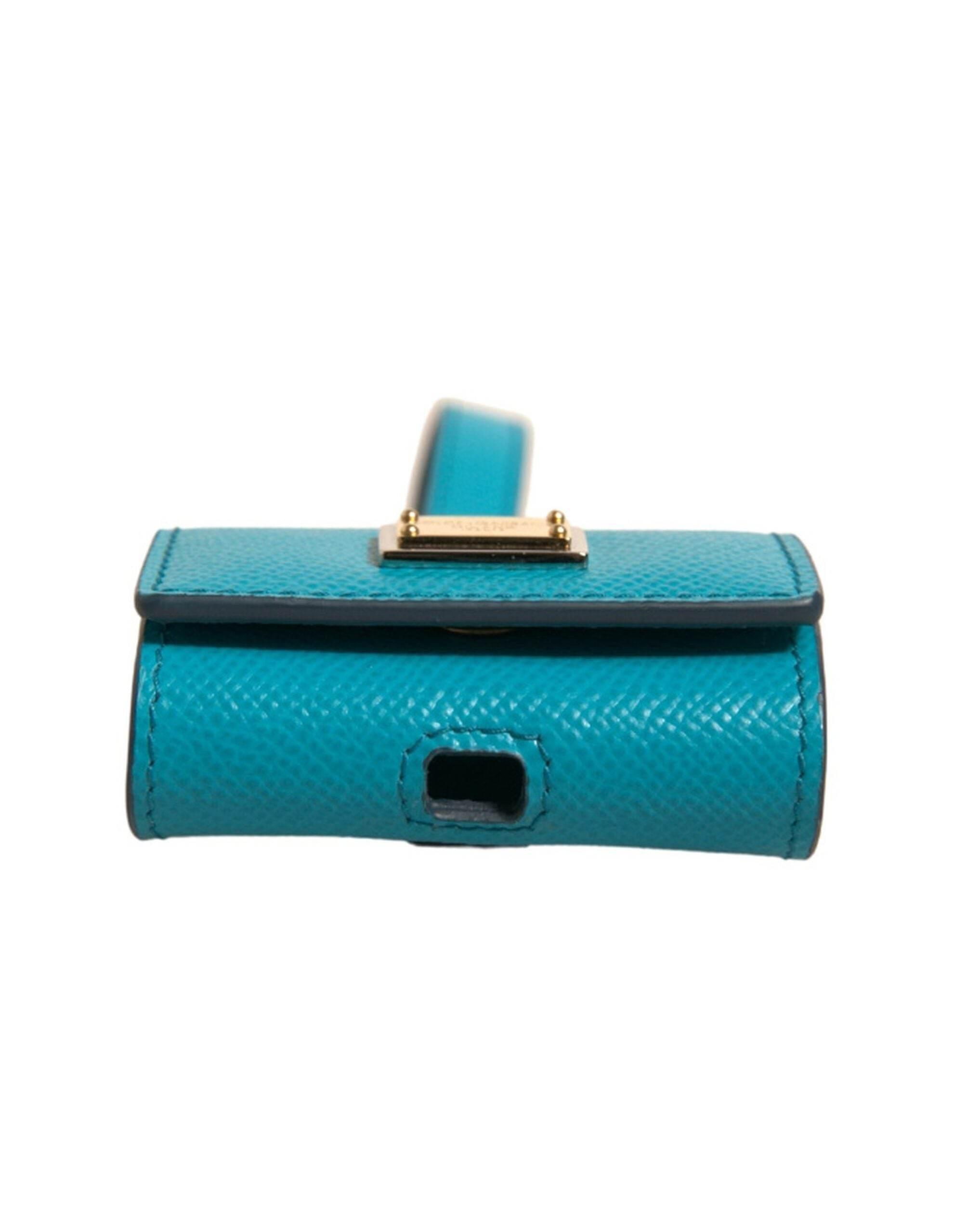 Dolce & Gabbana Green Logo Plaque Leather Gold Metal Strap Airpods Case - Hilstor