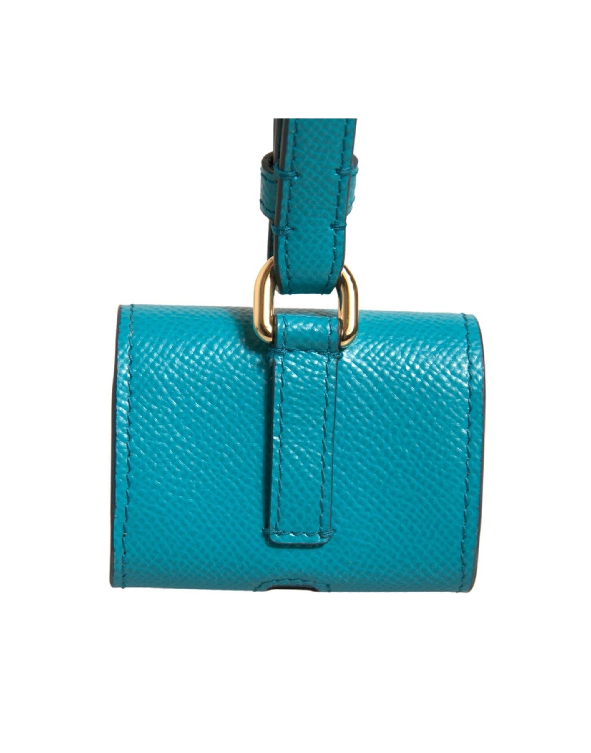 Dolce & Gabbana Green Logo Plaque Leather Gold Metal Strap Airpods Case - Hilstor