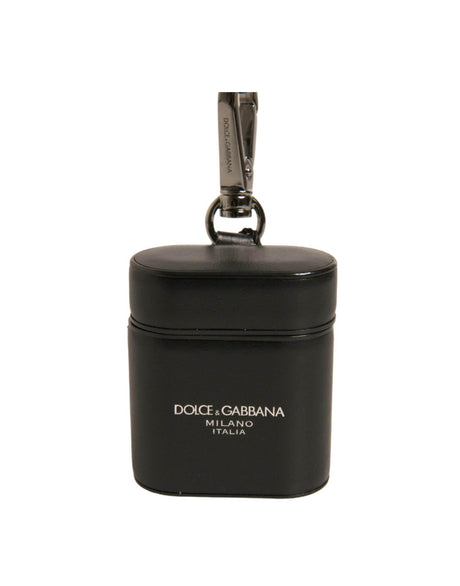 Dolce & Gabbana Black Leather Logo Silver Metal Strap Airpods Case - Hilstor