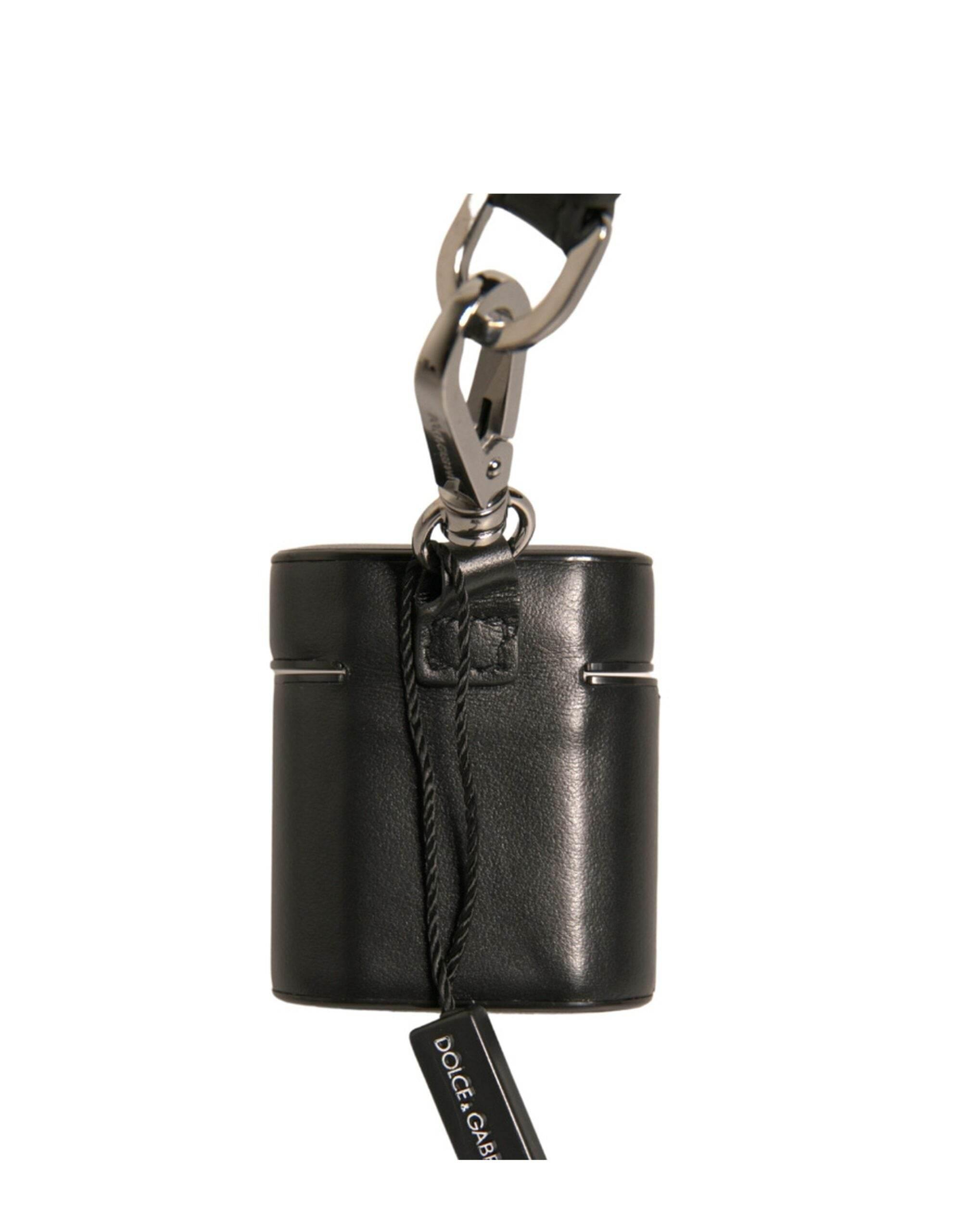 Dolce & Gabbana Black Leather Logo Silver Metal Strap Airpods Case - Hilstor