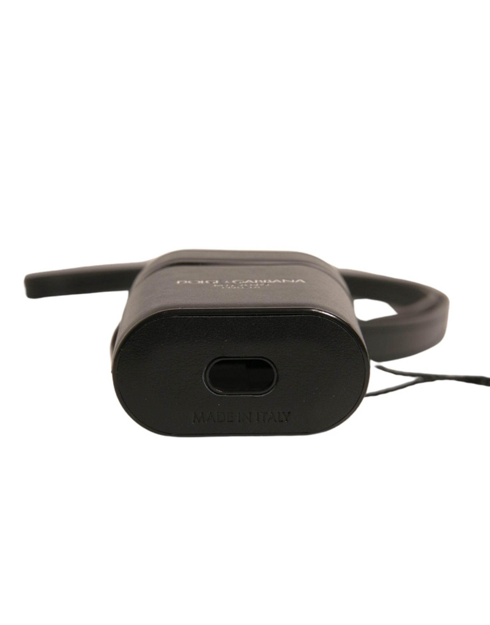 Dolce & Gabbana Black Leather Logo Silver Metal Strap Airpods Case - Hilstor