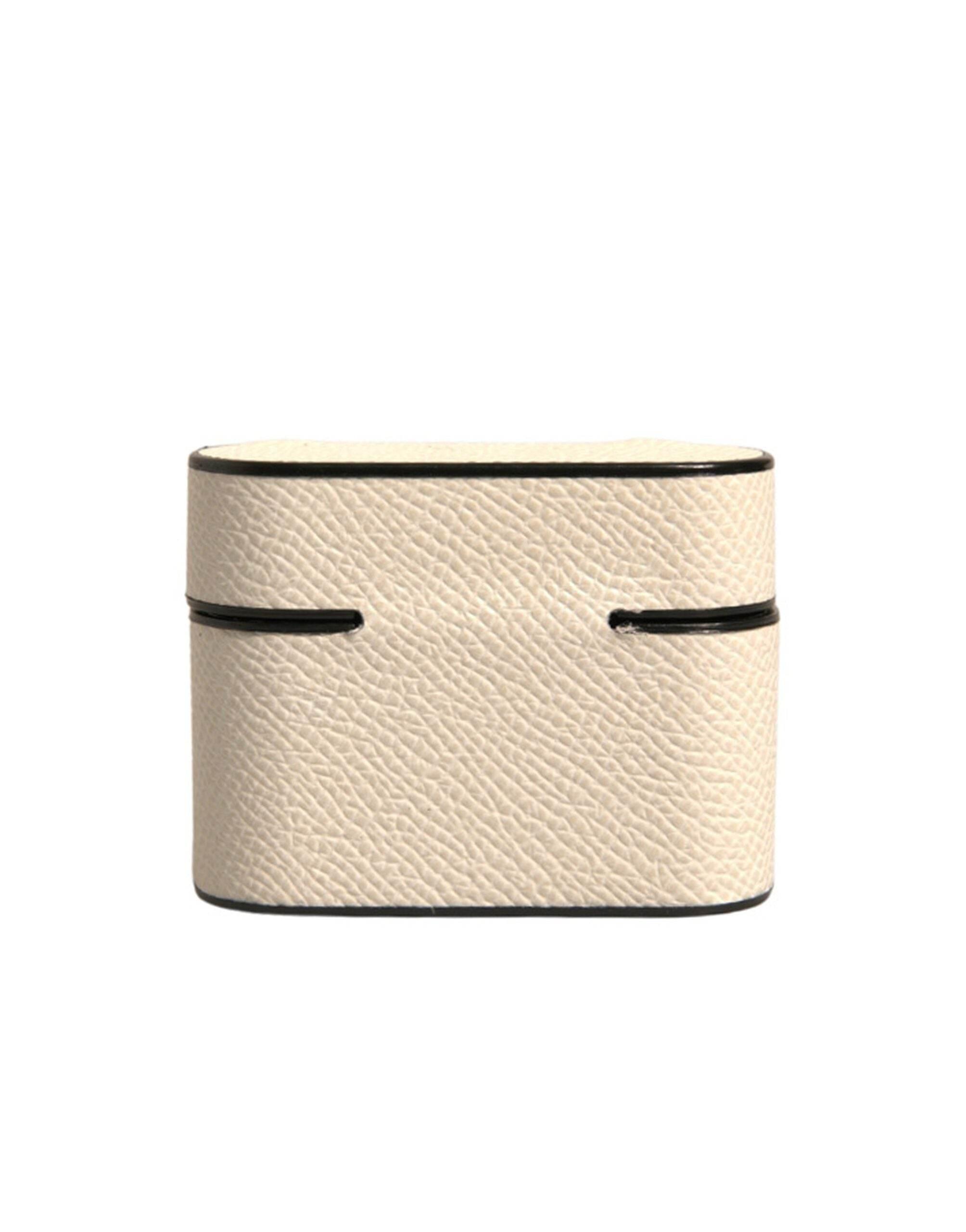 Dolce & Gabbana White Leather Metal Logo Plaque Holder Airpods Case - Hilstor