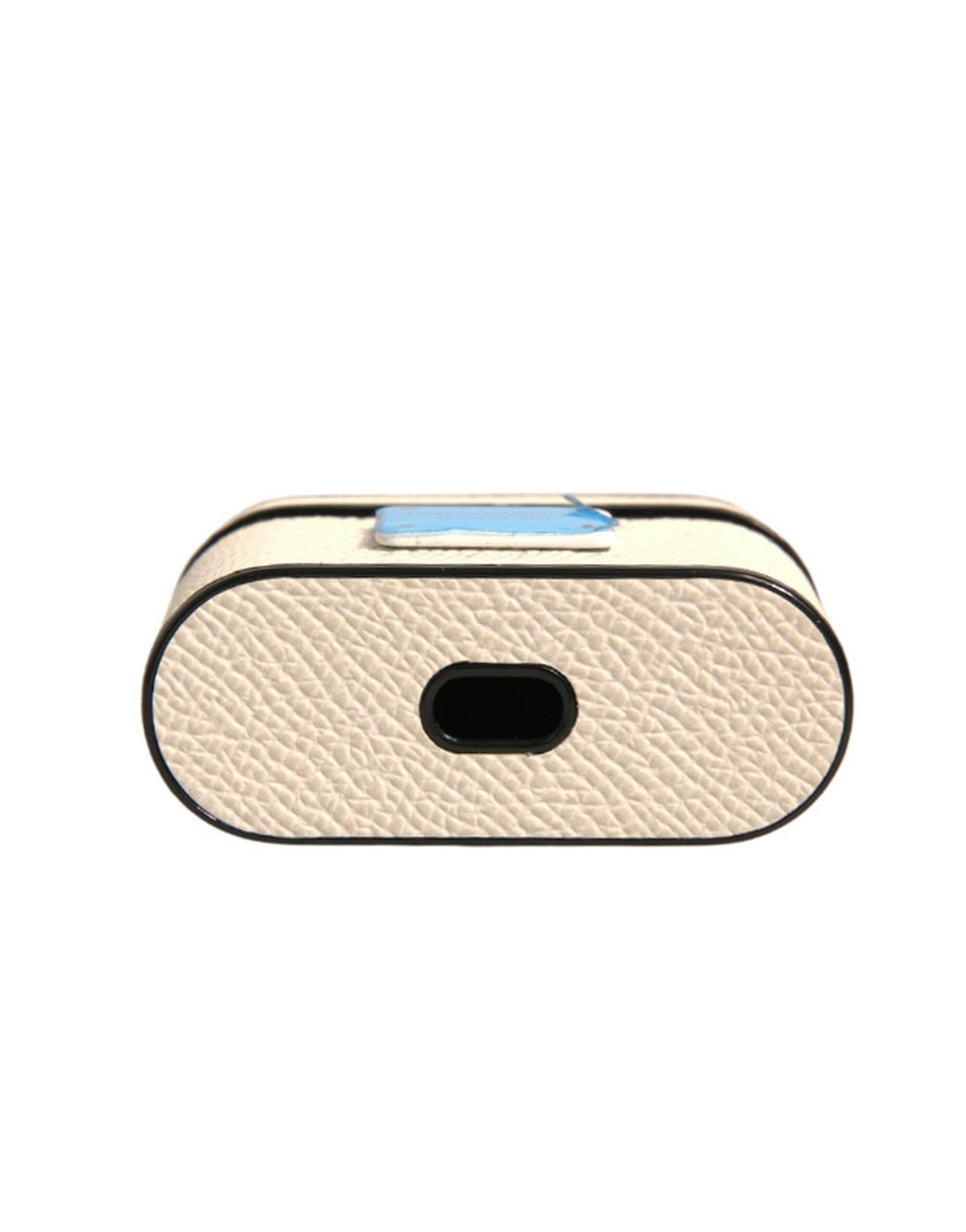 Dolce & Gabbana White Leather Metal Logo Plaque Holder Airpods Case - Hilstor