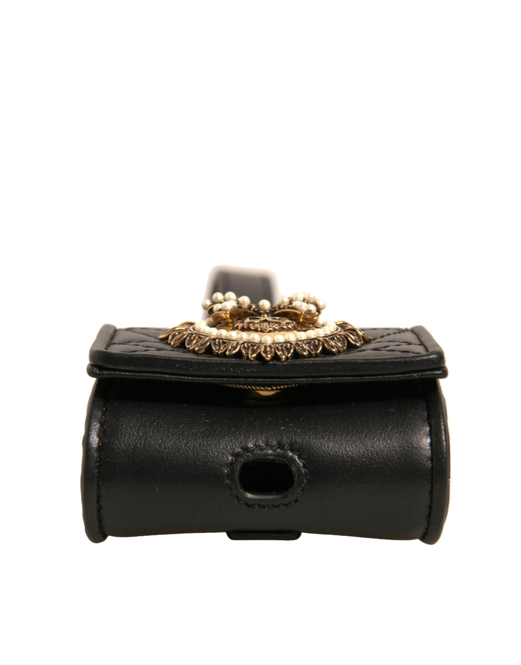 Dolce & Gabbana Black Leather Devotion Heart Strap Airpod Case - Hilstor