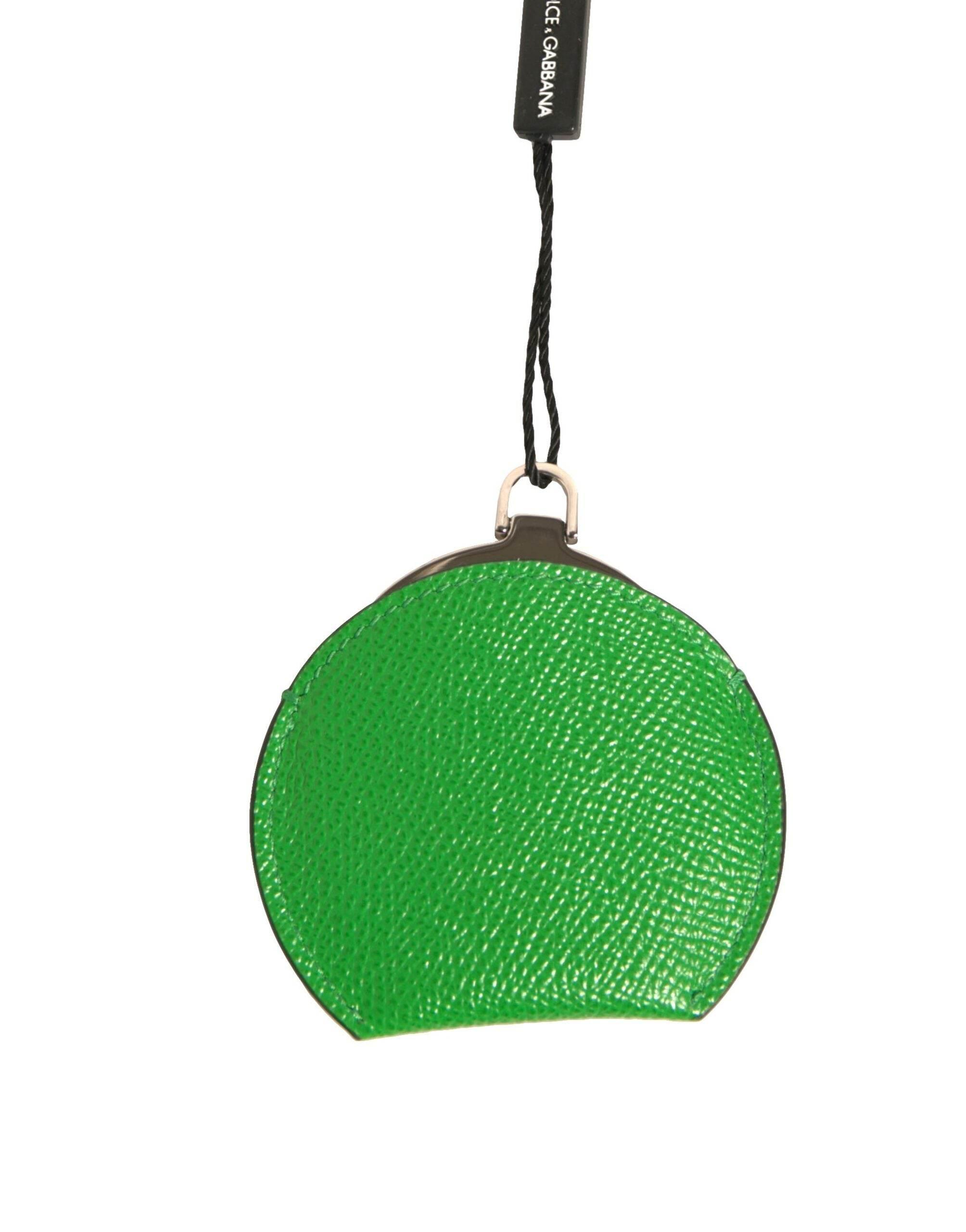 Dolce & Gabbana Green Calfskin Leather Round Logo Hand Mirror Holder - Hilstor