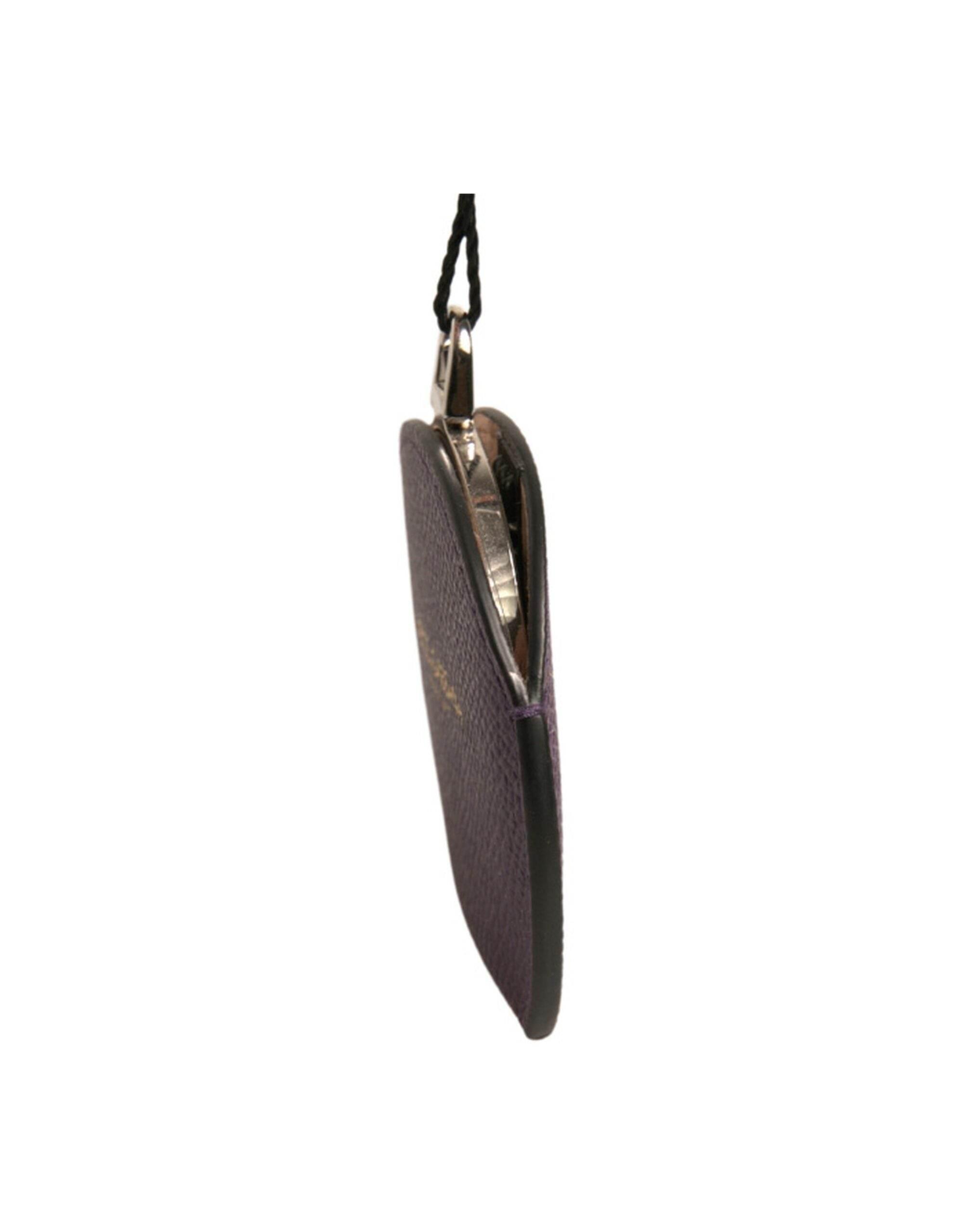 Dolce & Gabbana Purple Calfskin Leather Round Logo Hand Mirror Holder - Hilstor