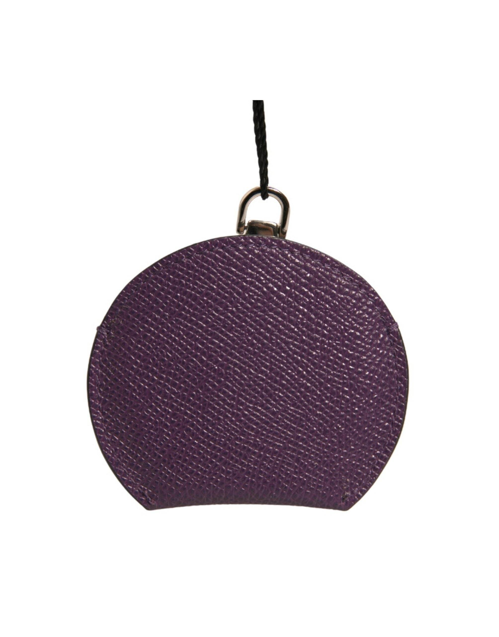 Dolce & Gabbana Purple Calfskin Leather Round Logo Hand Mirror Holder - Hilstor