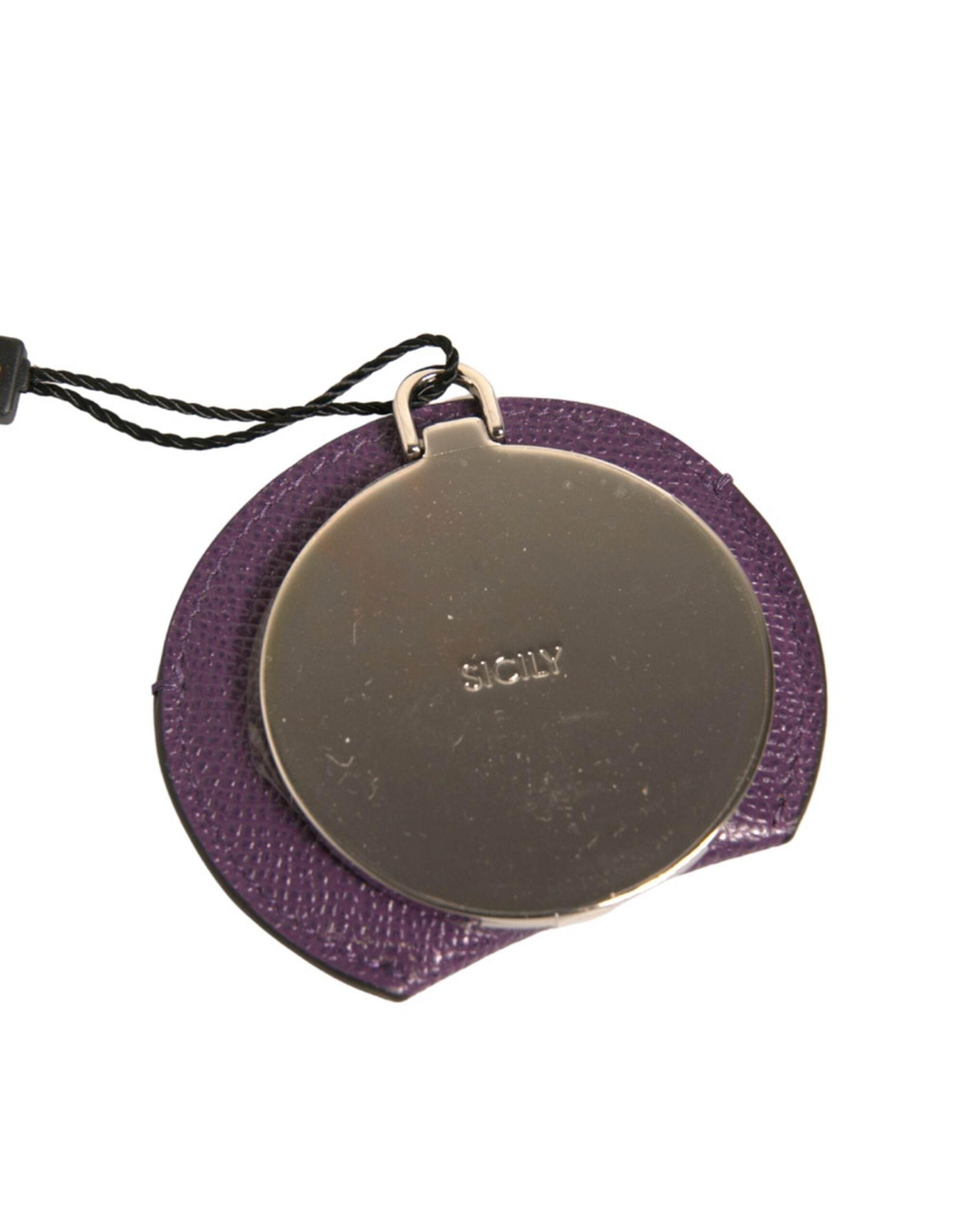 Dolce & Gabbana Purple Calfskin Leather Round Logo Hand Mirror Holder - Hilstor