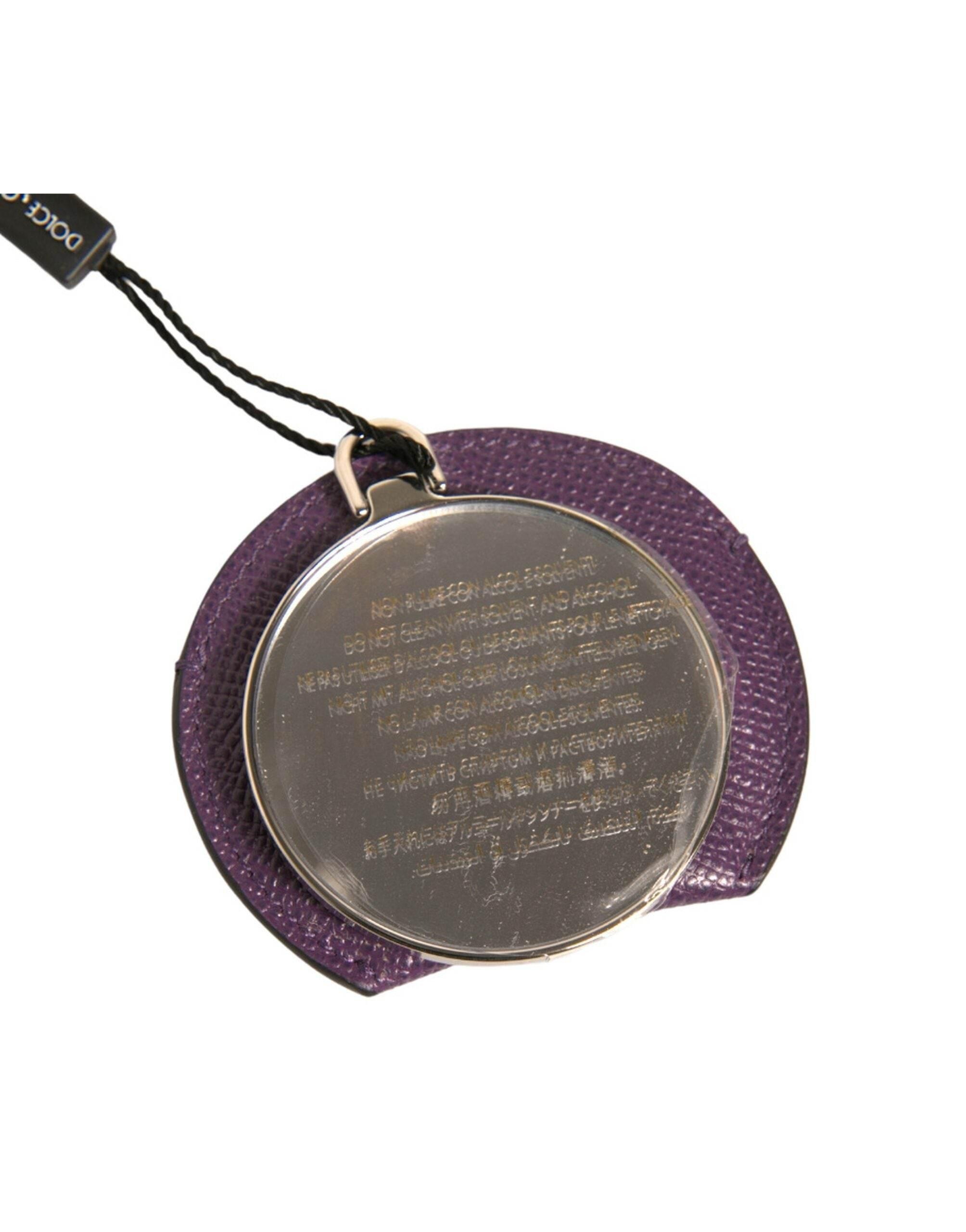 Dolce & Gabbana Purple Calfskin Leather Round Logo Hand Mirror Holder - Hilstor
