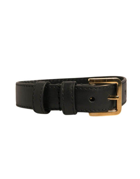 Dolce & Gabbana Black Textured Leather Gold Tone Metal Buckle Armband - Hilstor
