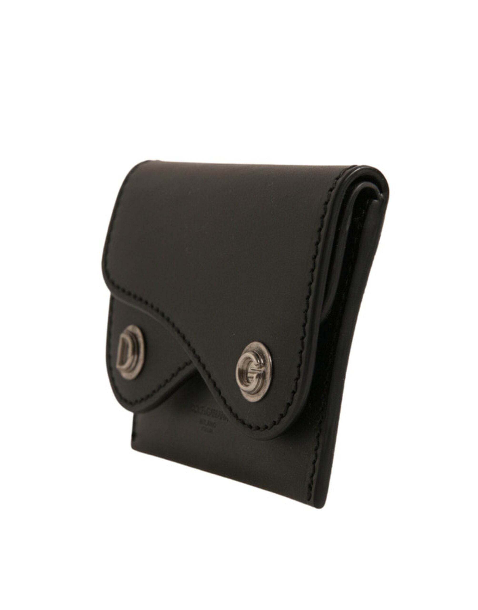 Dolce & Gabbana Black Leather Card Case Keychain Key Holder - Hilstor