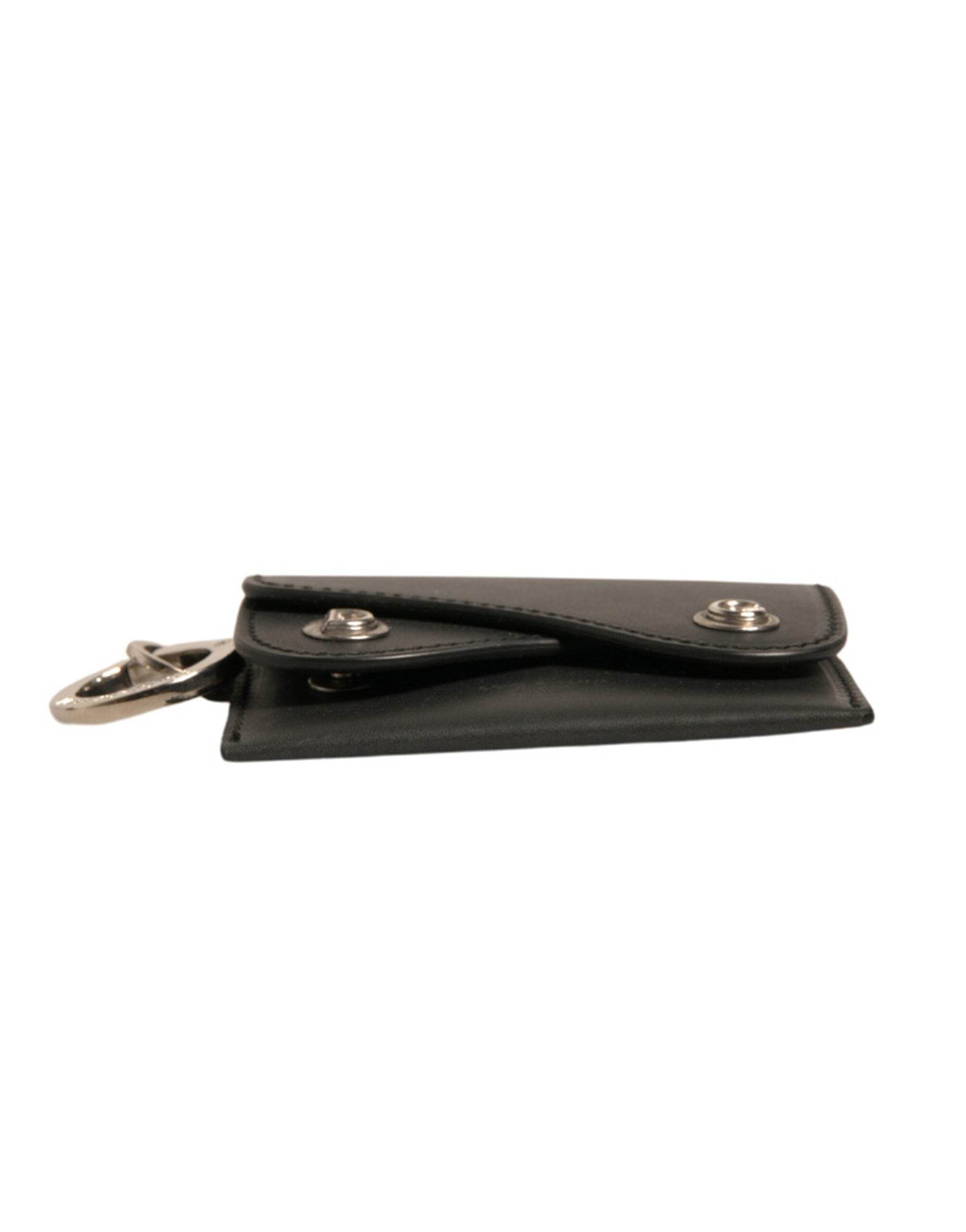 Dolce & Gabbana Black Leather Card Case Keychain Key Holder - Hilstor