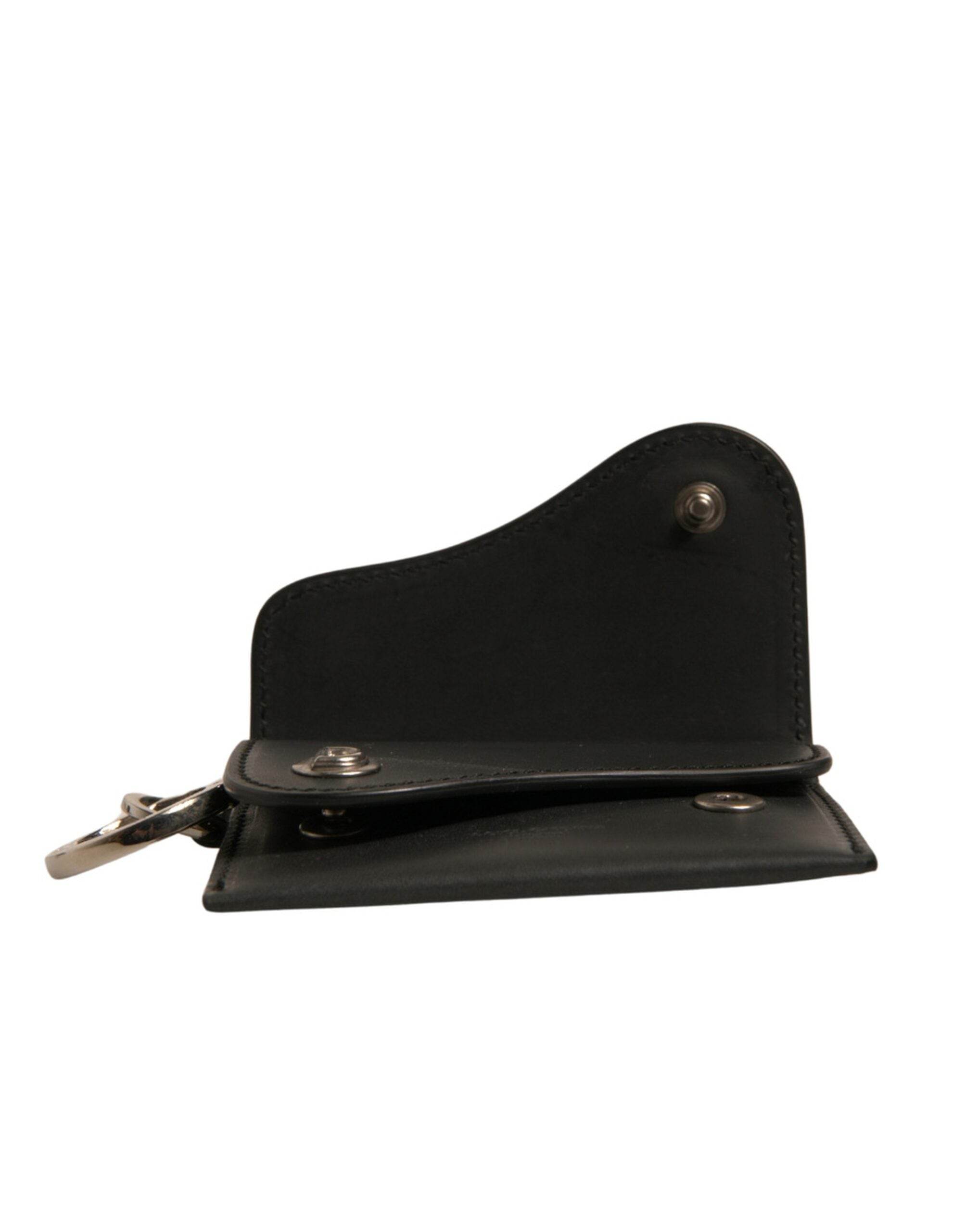 Dolce & Gabbana Black Leather Card Case Keychain Key Holder - Hilstor