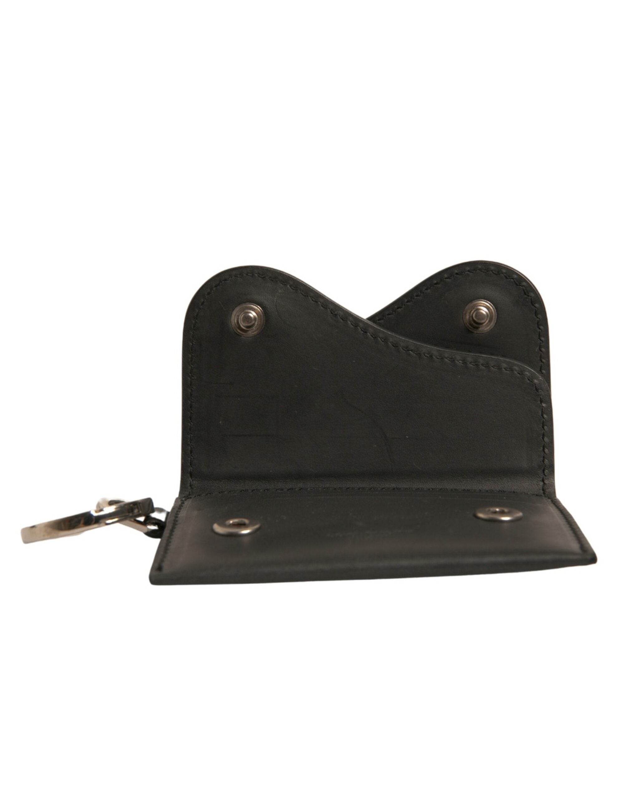 Dolce & Gabbana Black Leather Card Case Keychain Key Holder - Hilstor