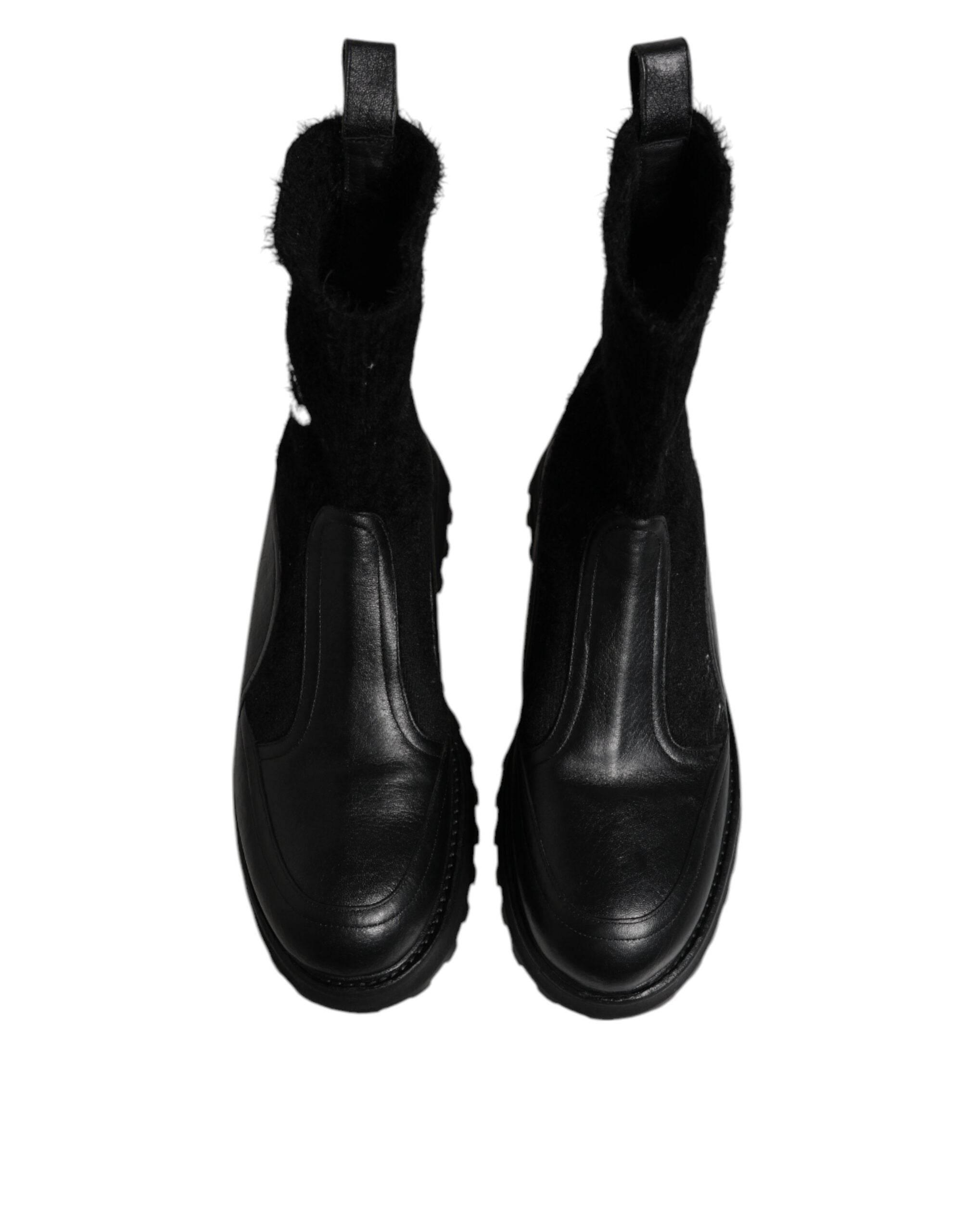 Dolce & Gabbana Black DG Logo Horse Sock Ankle Boots Shoes - Hilstor