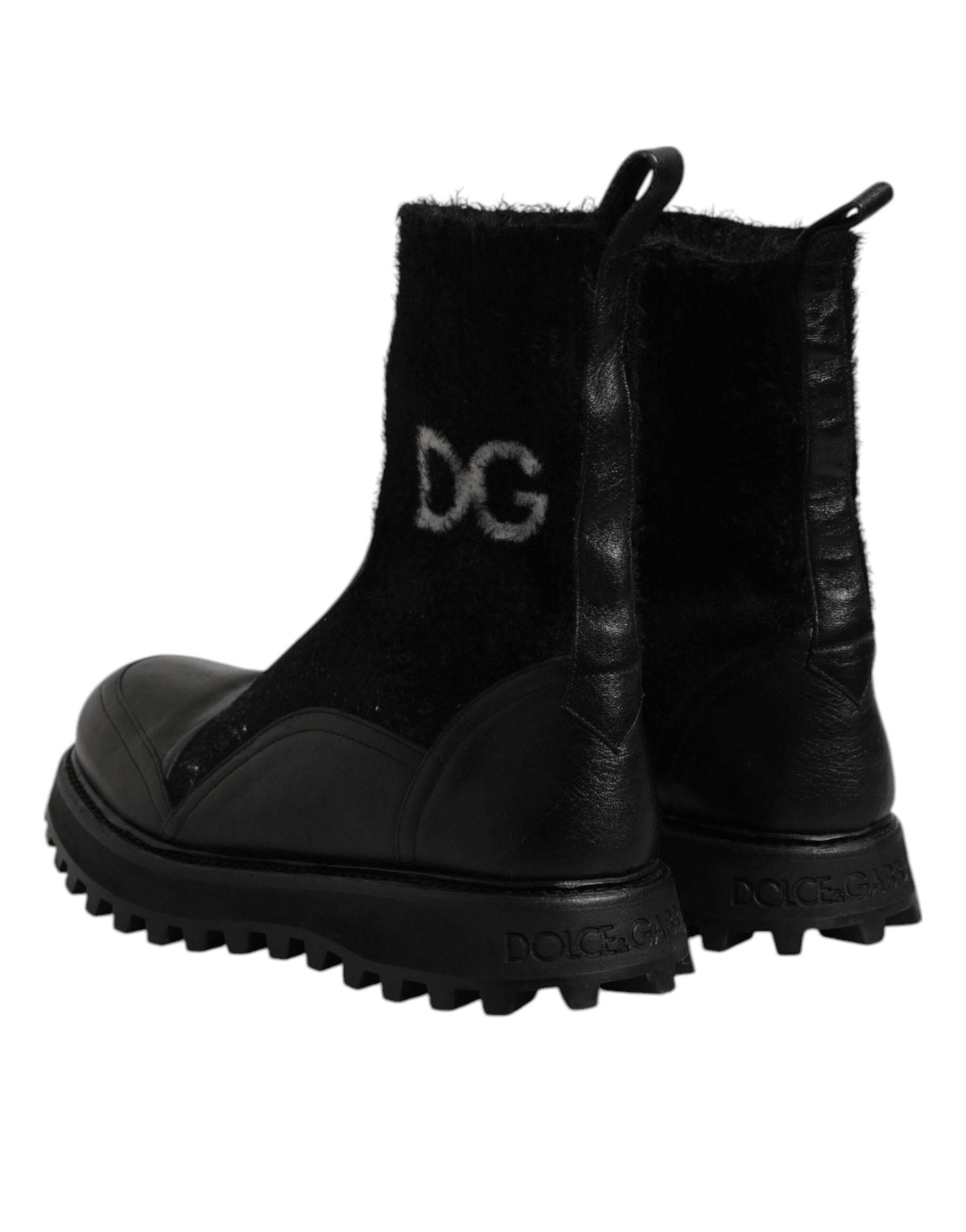Dolce & Gabbana Black DG Logo Horse Sock Ankle Boots Shoes - Hilstor