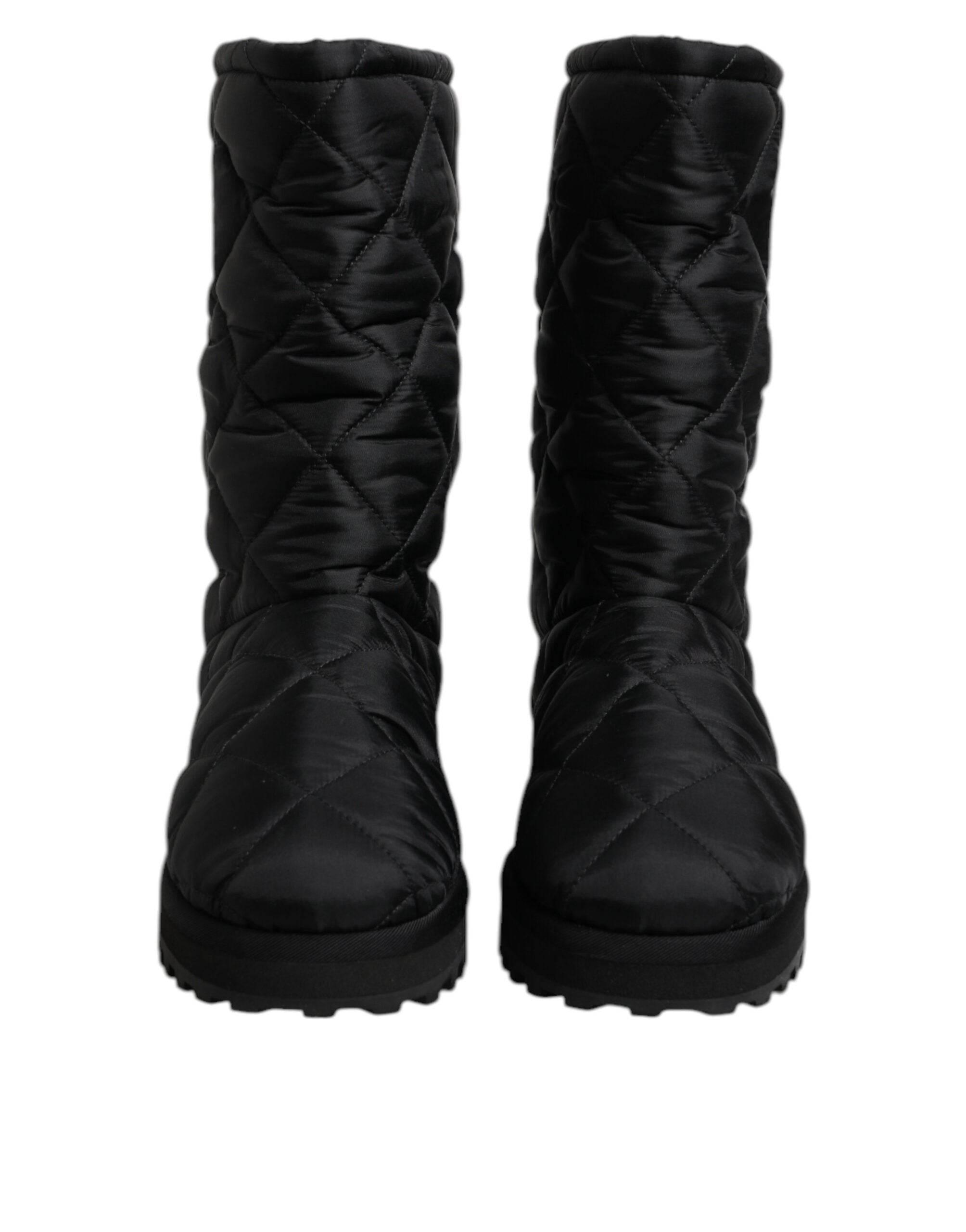 Dolce & Gabbana Black Polyester Padded Mid Calf Boots Winter Shoes - Hilstor