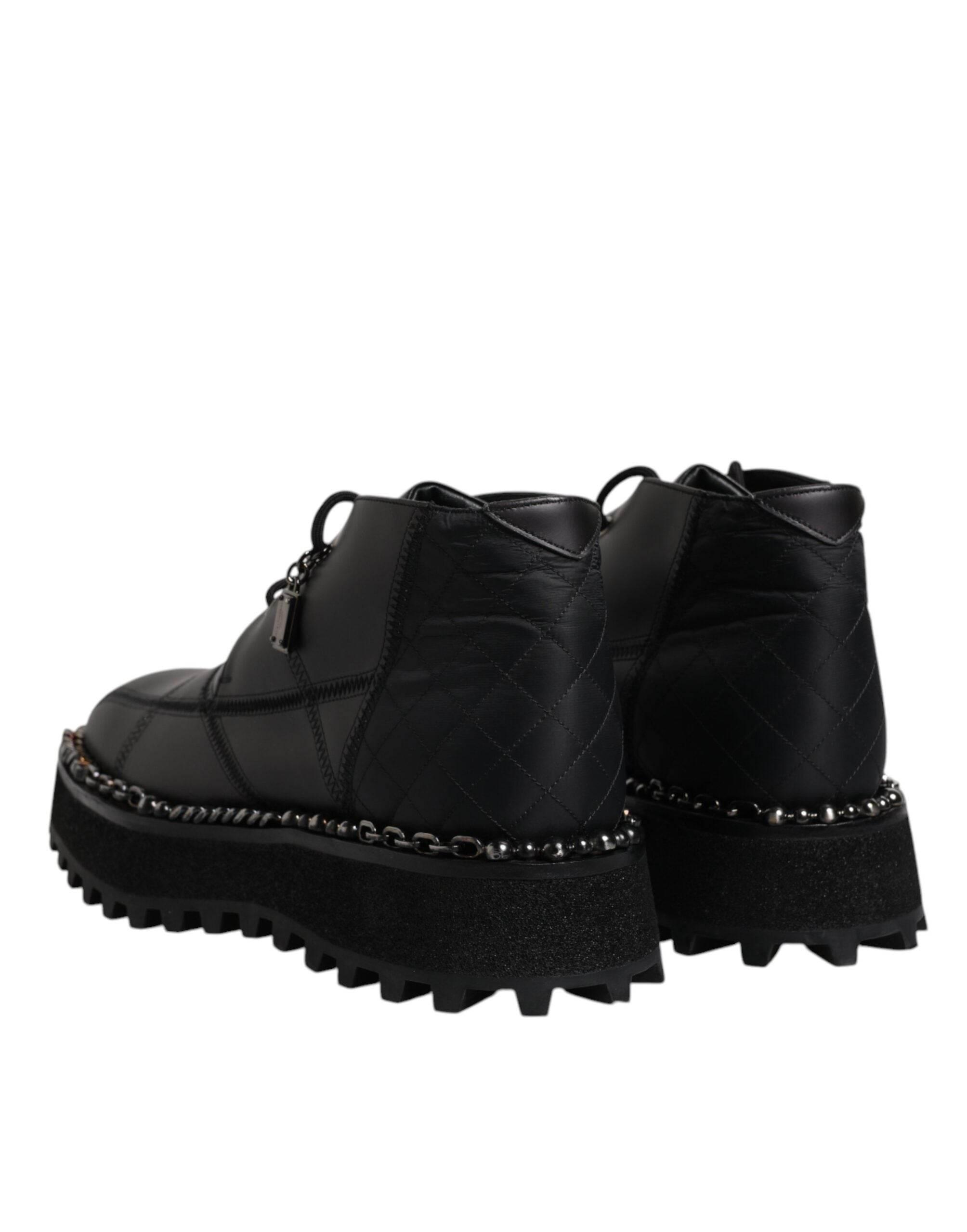 Dolce & Gabbana Black Leather Lace Up Ankle Boots Shoes - Hilstor