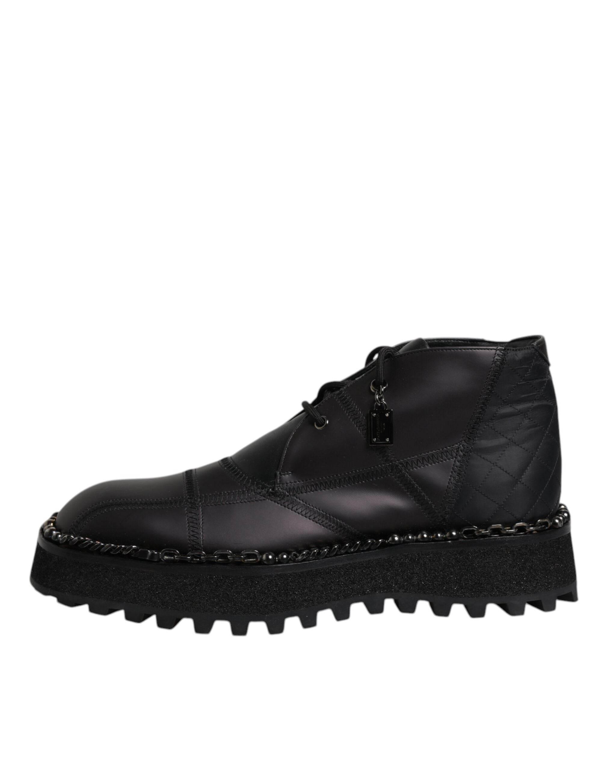 Dolce & Gabbana Black Leather Lace Up Ankle Boots Shoes - Hilstor